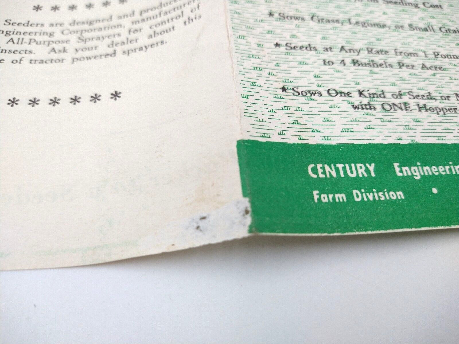 VTG 1960s CENTURY One Hopper All Purpose Seeder BROCHURE Cedar Rapids, IA