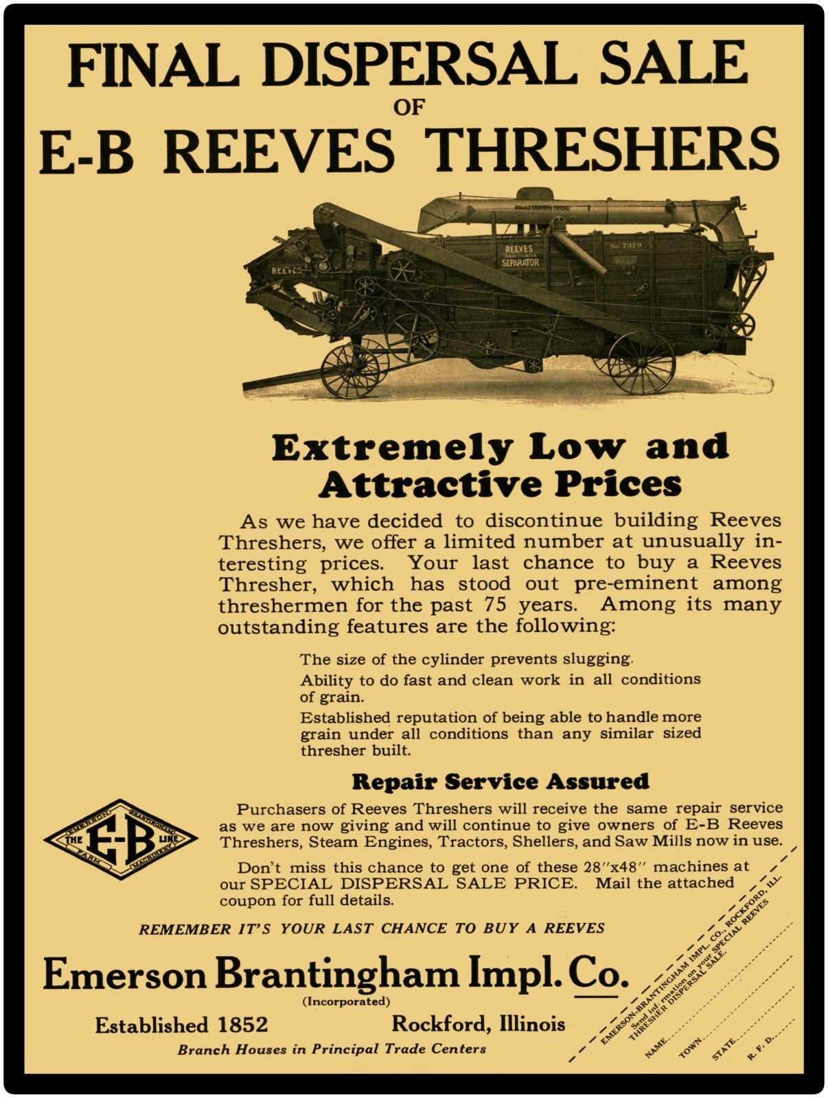 Emerson Brantingham Reeves Threshers NEW Sign 24×30&Prime; USA STEEL XL Size