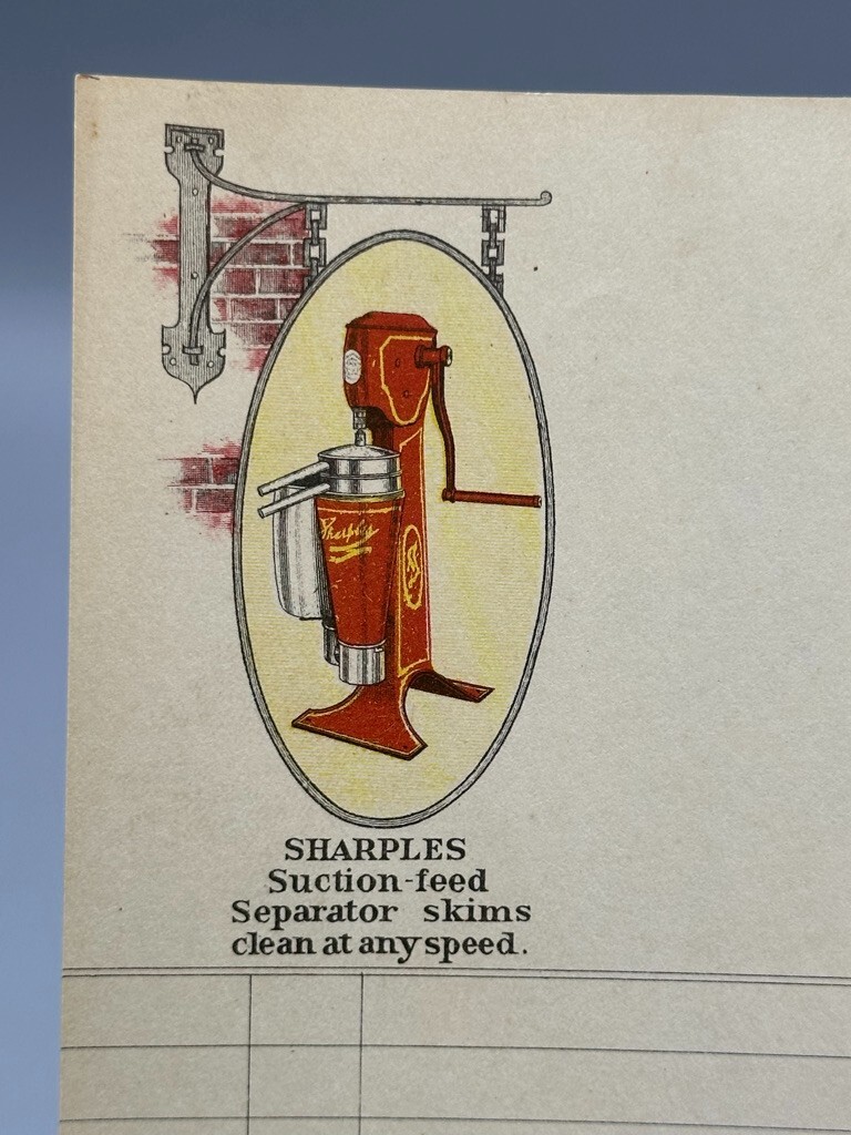 c 1910 SHARPLES CREAM SEPARATOR Farm Advertising Antique Illustrated Receipt