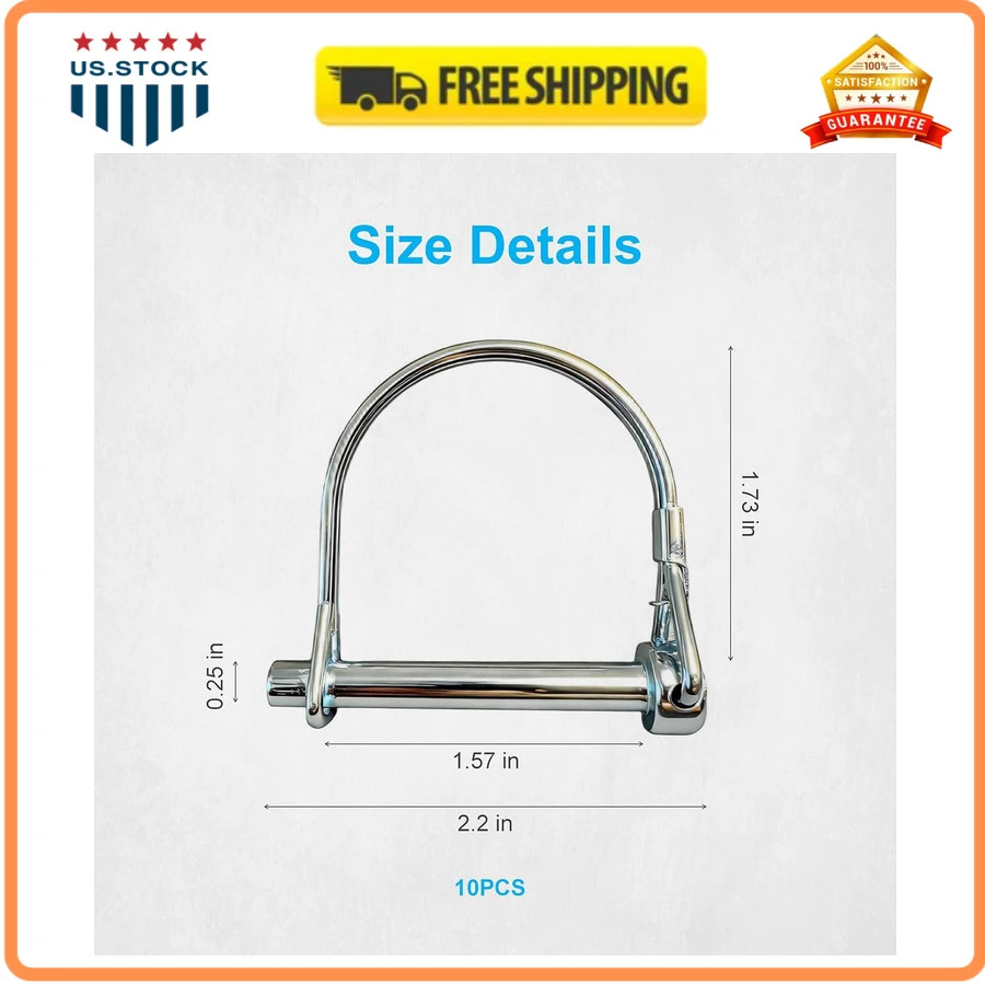 10 Pack Trailer Coupler Hitch Pin 2-1/8 x 1/4 Inch Heavy Duty Carbon Steel Pins