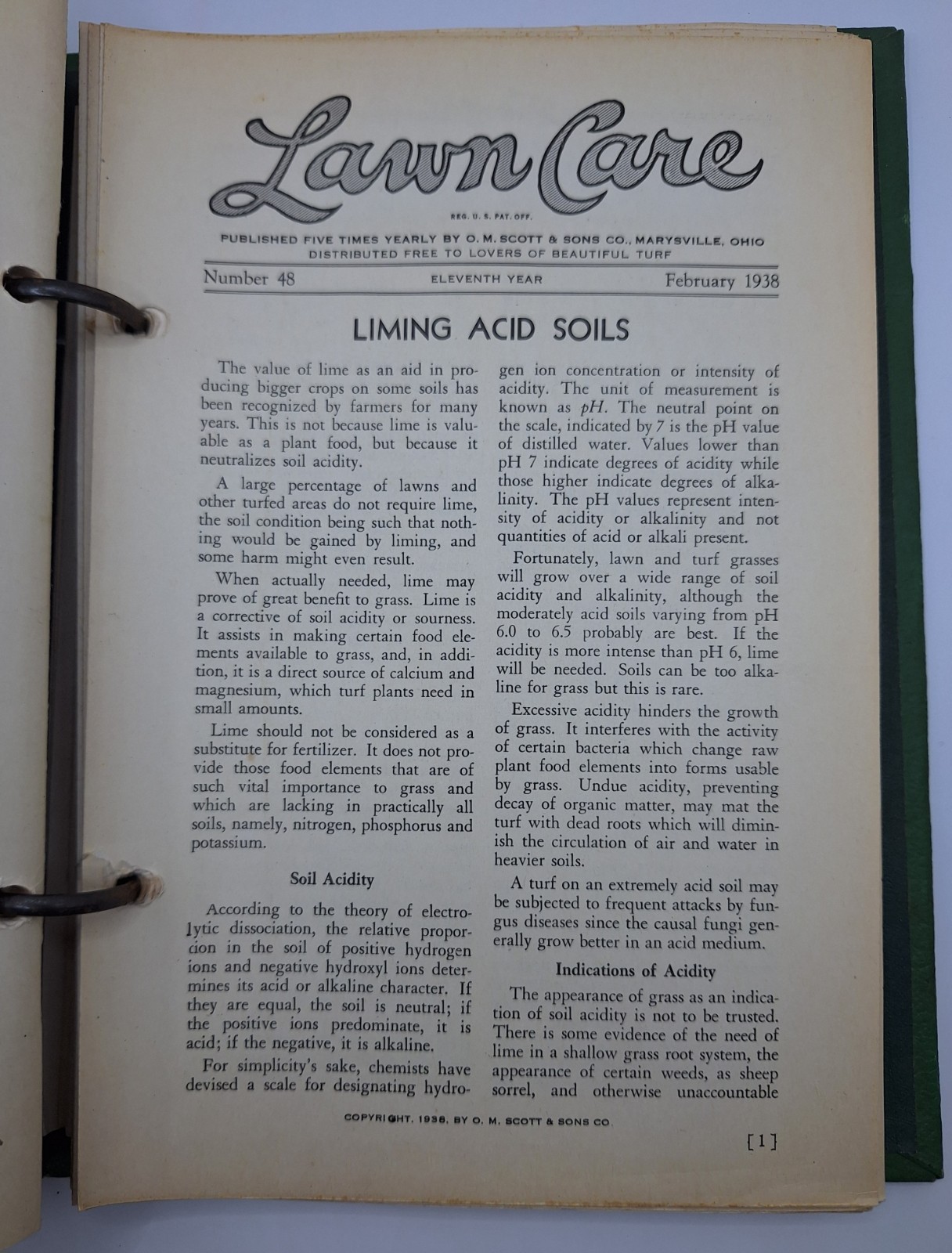 Scotts Lawn Care Binder w/Quarterly Bulletin Inserts O M Scott & Sons Co Vintage
