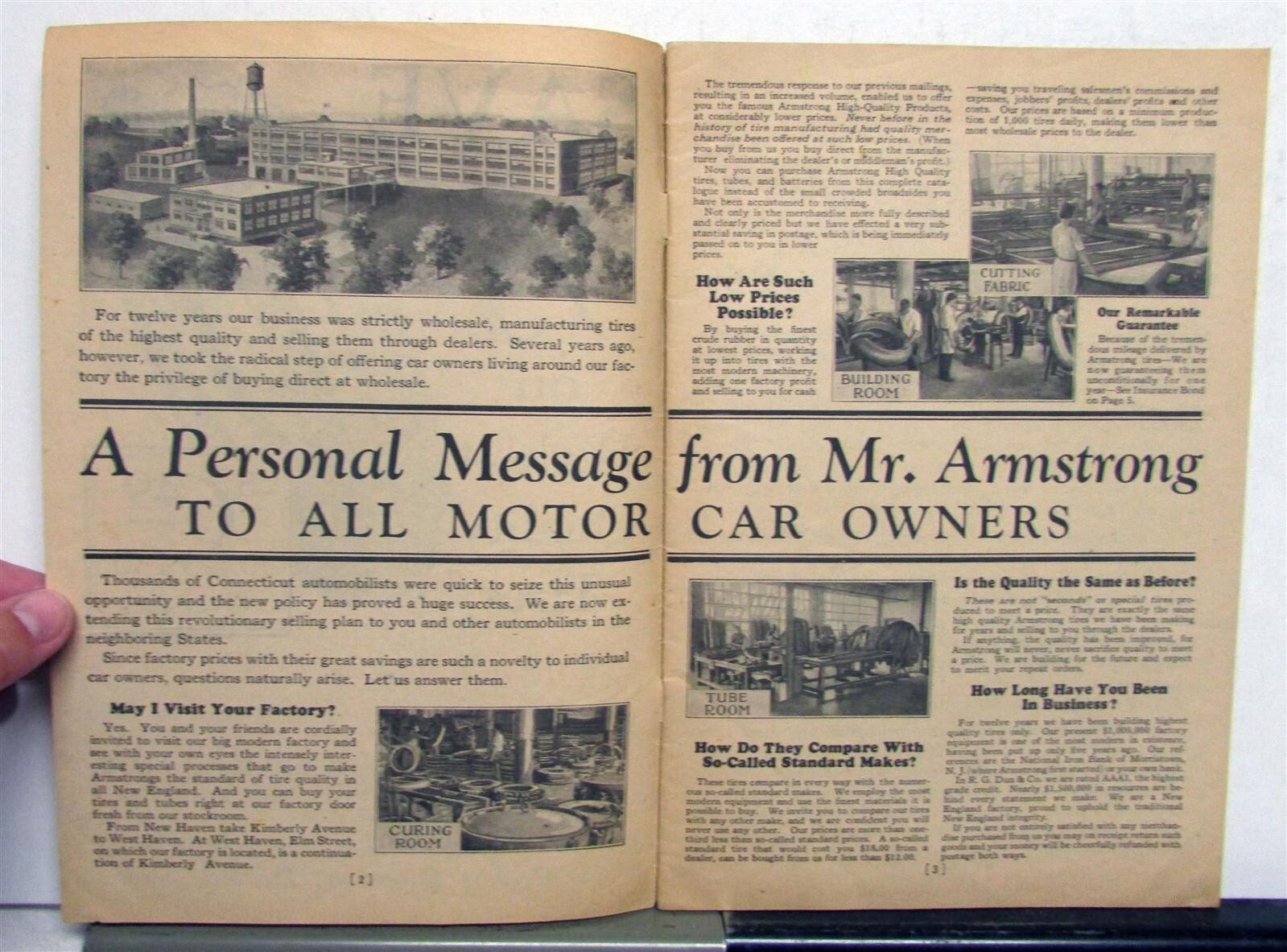 1927 Armstrong Save 1/3 On Highest Quality Tires Pricing Specs Mailer Brochure