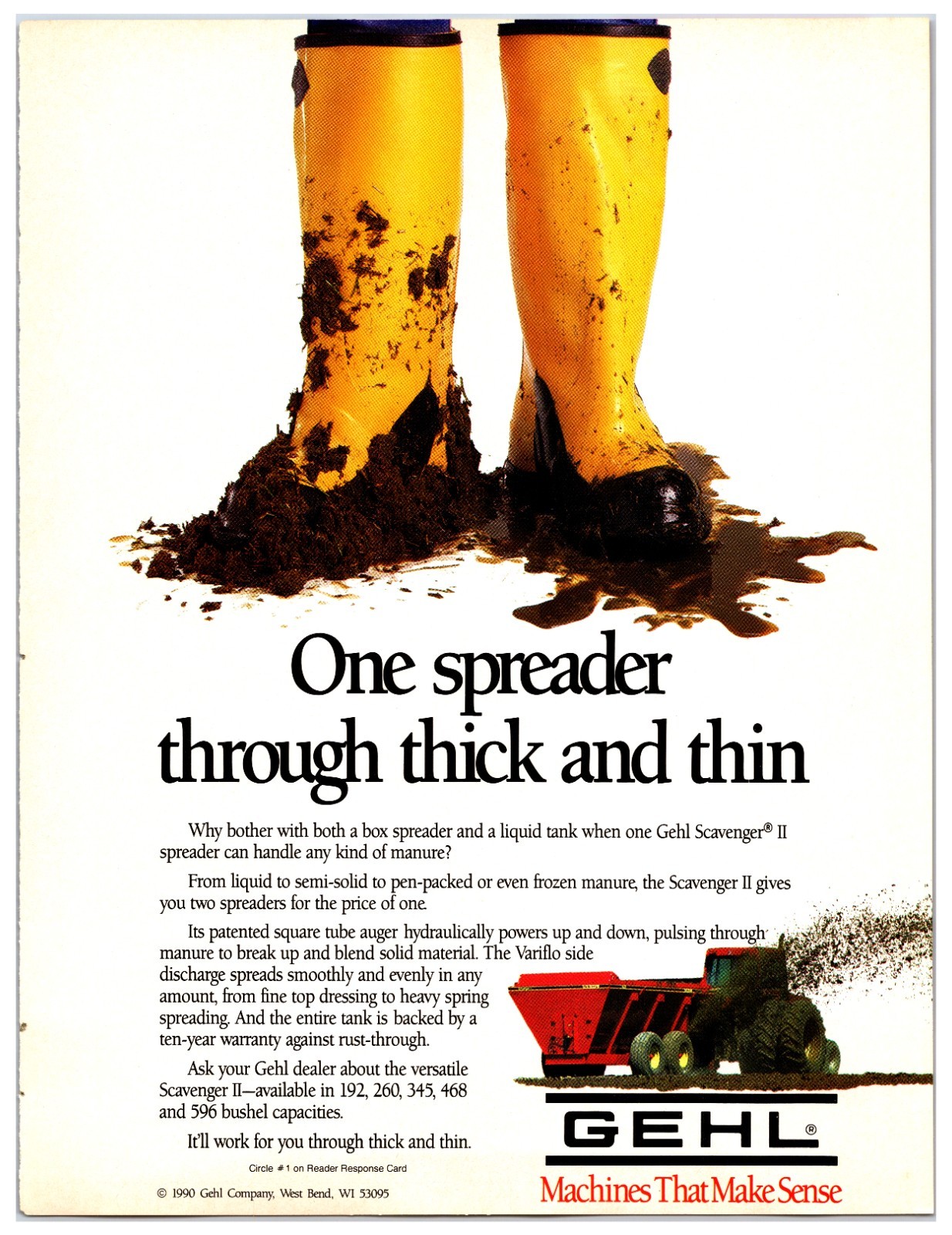 Original 1990 GEHL Manure Spreader Original Print Advertisement (8in x 11in)