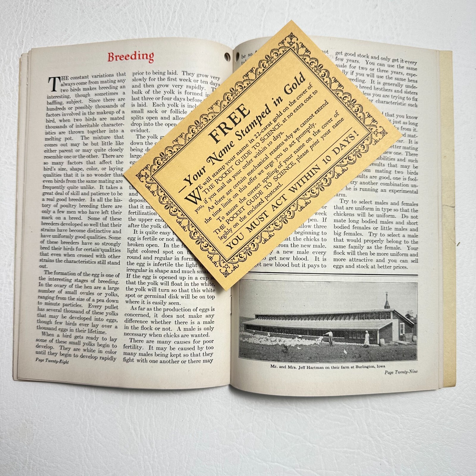 1925 Ful O Pep Quaker Oats Poultry Chickens Book 8th Edition & Original Envelope