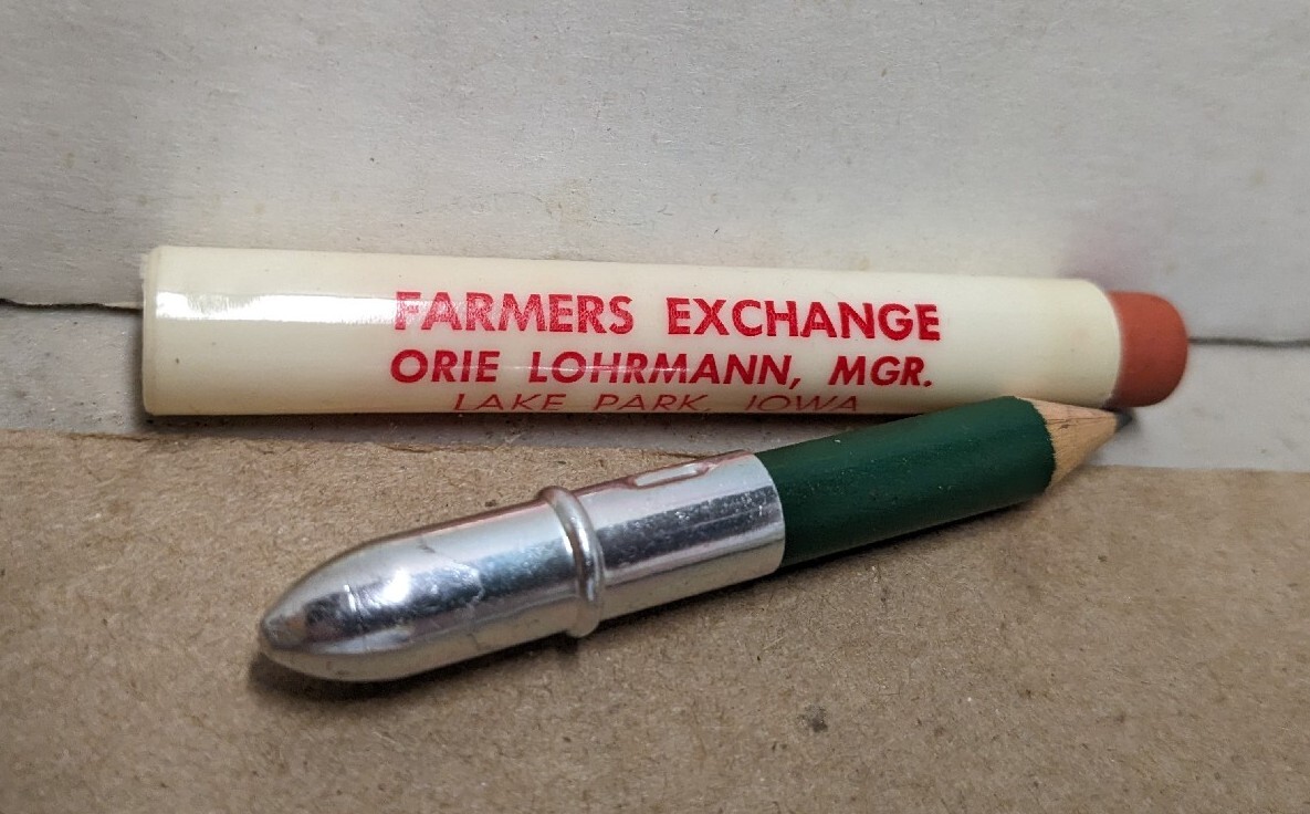 Vintage Farmers Exchange Lake Park Iowa IA Bullet Pencil Orie Lohrmann Mgr