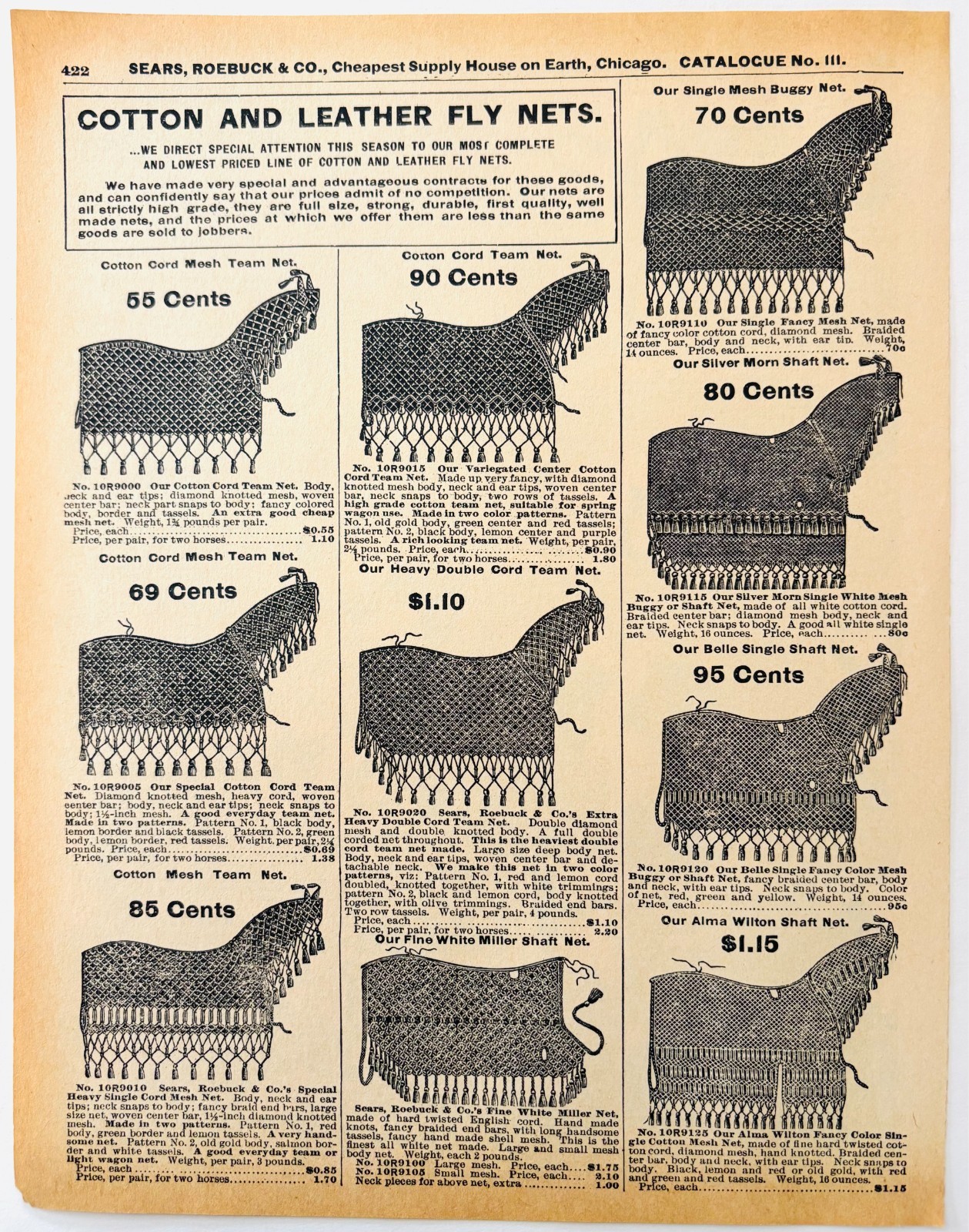 1901 Horse Fly Netting Suits Reproduction Advertisement Sears Agriculture DWW9A