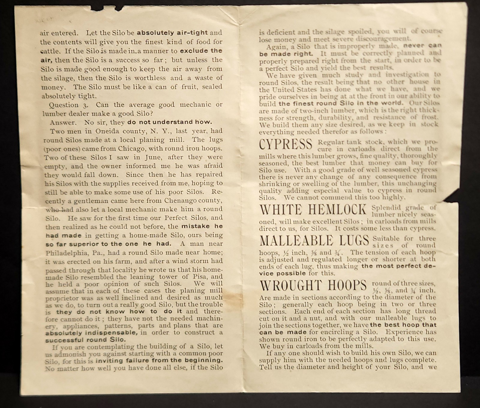 Empire Agricultural Works Round Silo or Storage Tank Ad Folder Cobleskill NY
