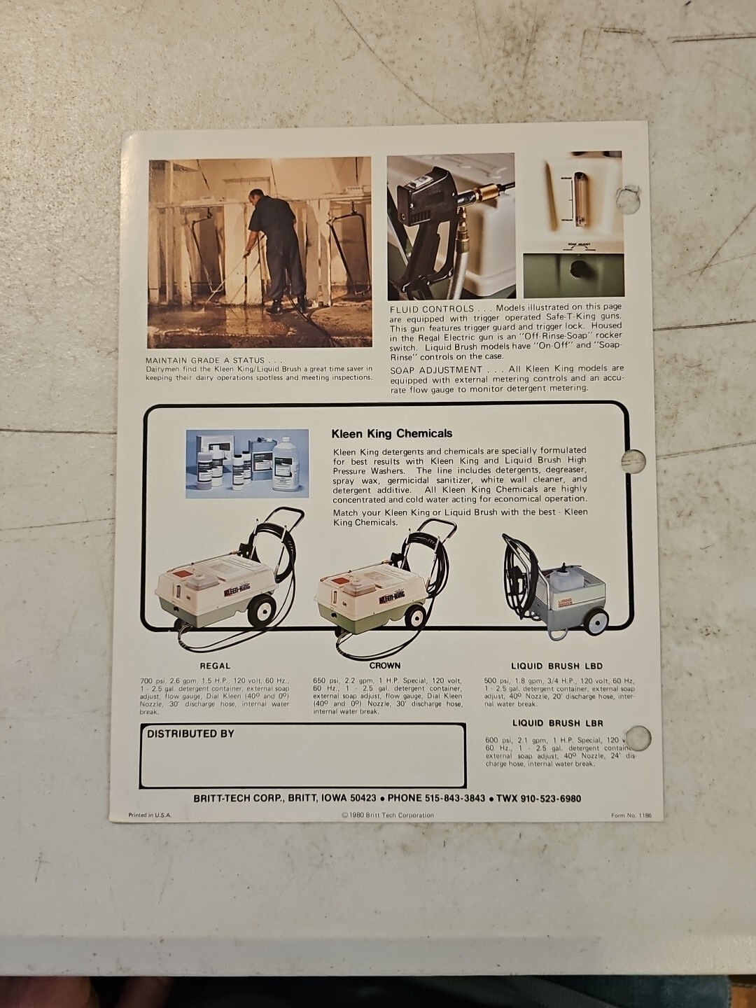 Vintage Kleen King Liquid Brush Pressure Washer Dealer Sales Brochure