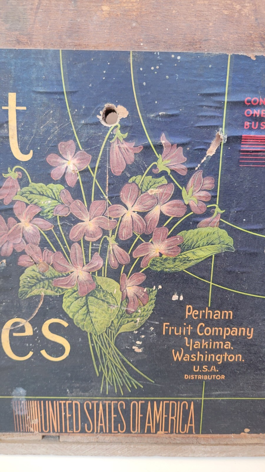 Original Wood Apples Crate Violet Brand Box Perham Company Yakima WA Label Rare