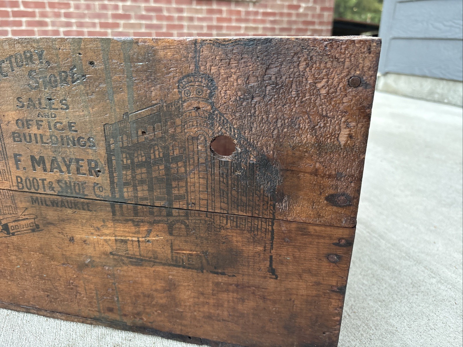 Antique Wooden Crate F. Mayer Boot & Shoe Co Milwaukee Wisconsin Wood Box
