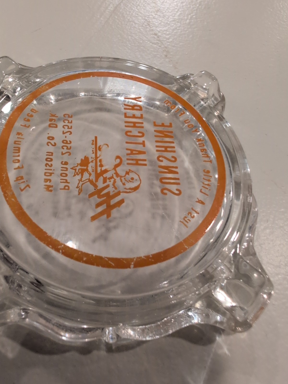 Vtg Sunshine Hatchery Glass Ashtray Madison South Dakota Zip Feed Hy-Line