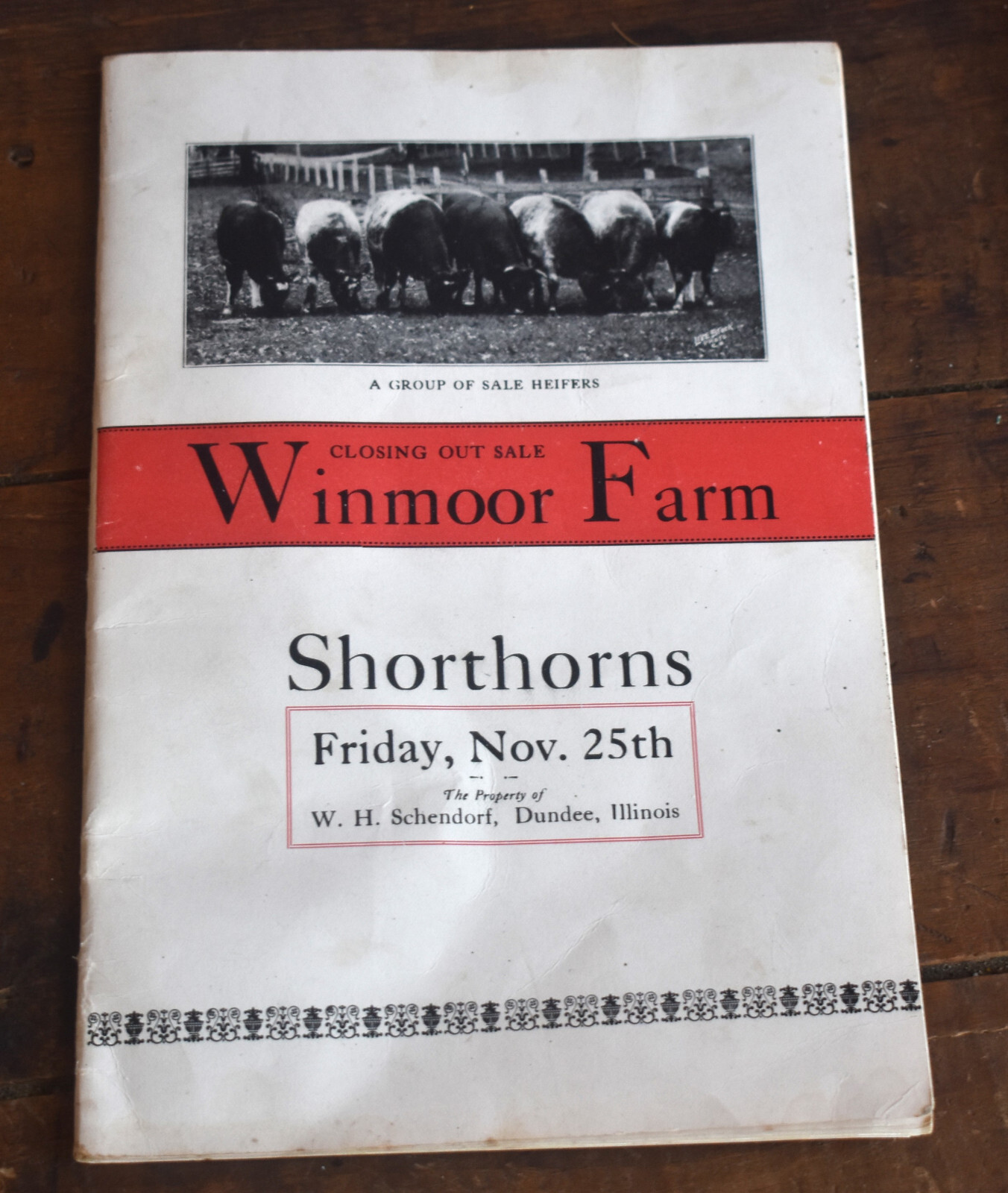 Vintage 1927 Shorthorn Cattle Auction Catalog Advertising Winmoor Farm Dundee IL