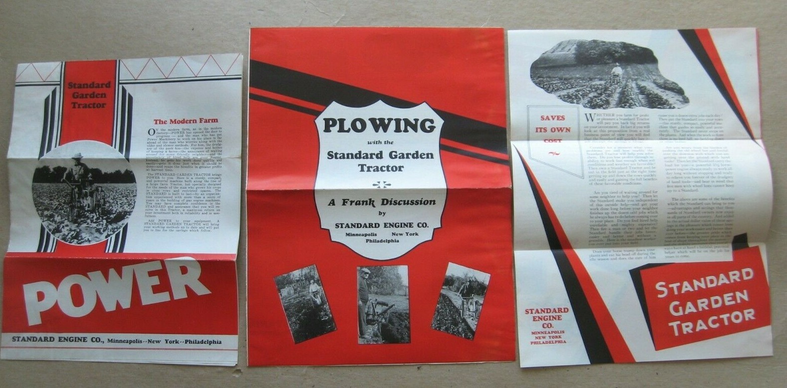 Three 1930&rsquo;s Standard Engine Company, Standard Garden Tractor Farming Brochures