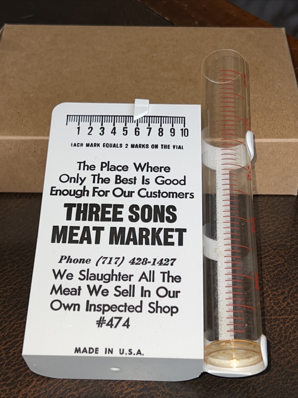 Vintage New Old Stock York Pa 3 Sons Meat Market Rain Gauge