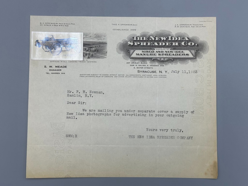 1923 NEW IDEA Manure SPREADER Mini PHOTOGRAPH Farm Advertising Letter