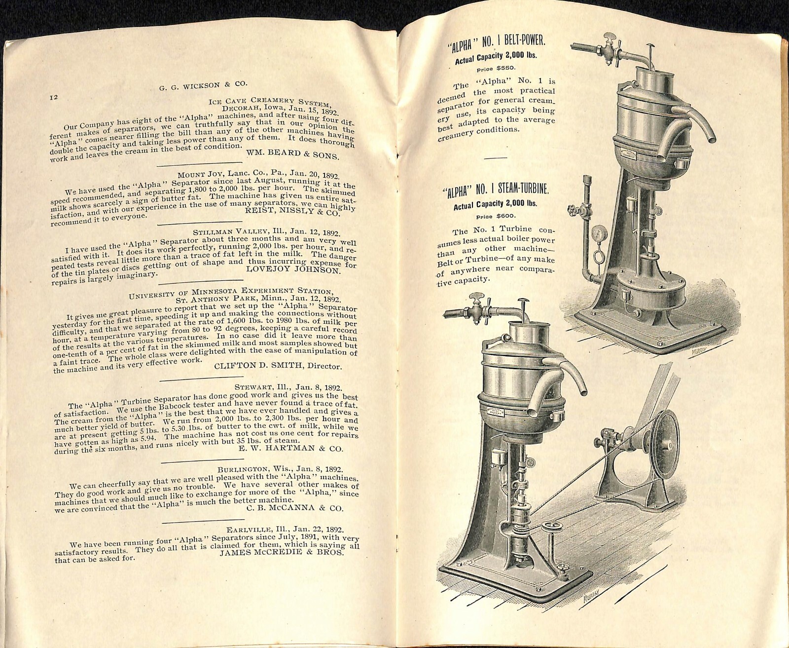 Scarce 1892 « De Laval Cream Separators Catalog » Wickson Los Angeles, CA 16pp VGC