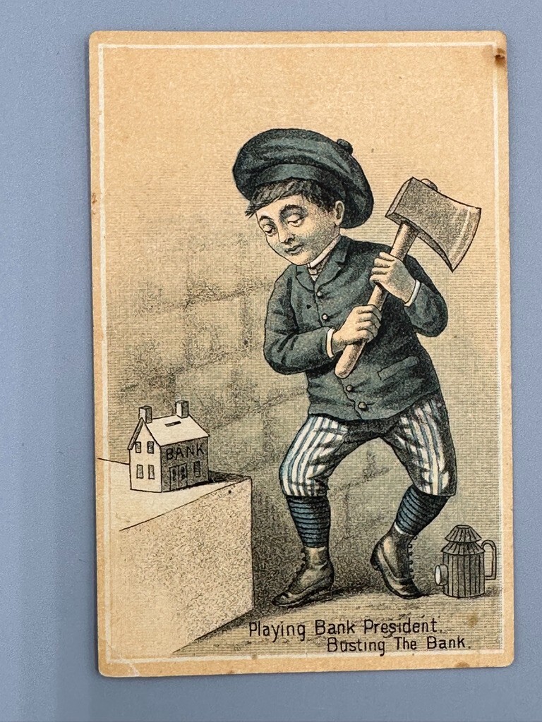 1880s BISSELL PLOW WORK Advertise FARM Trade Cards SOUTH BEND Indiana BANK BUST