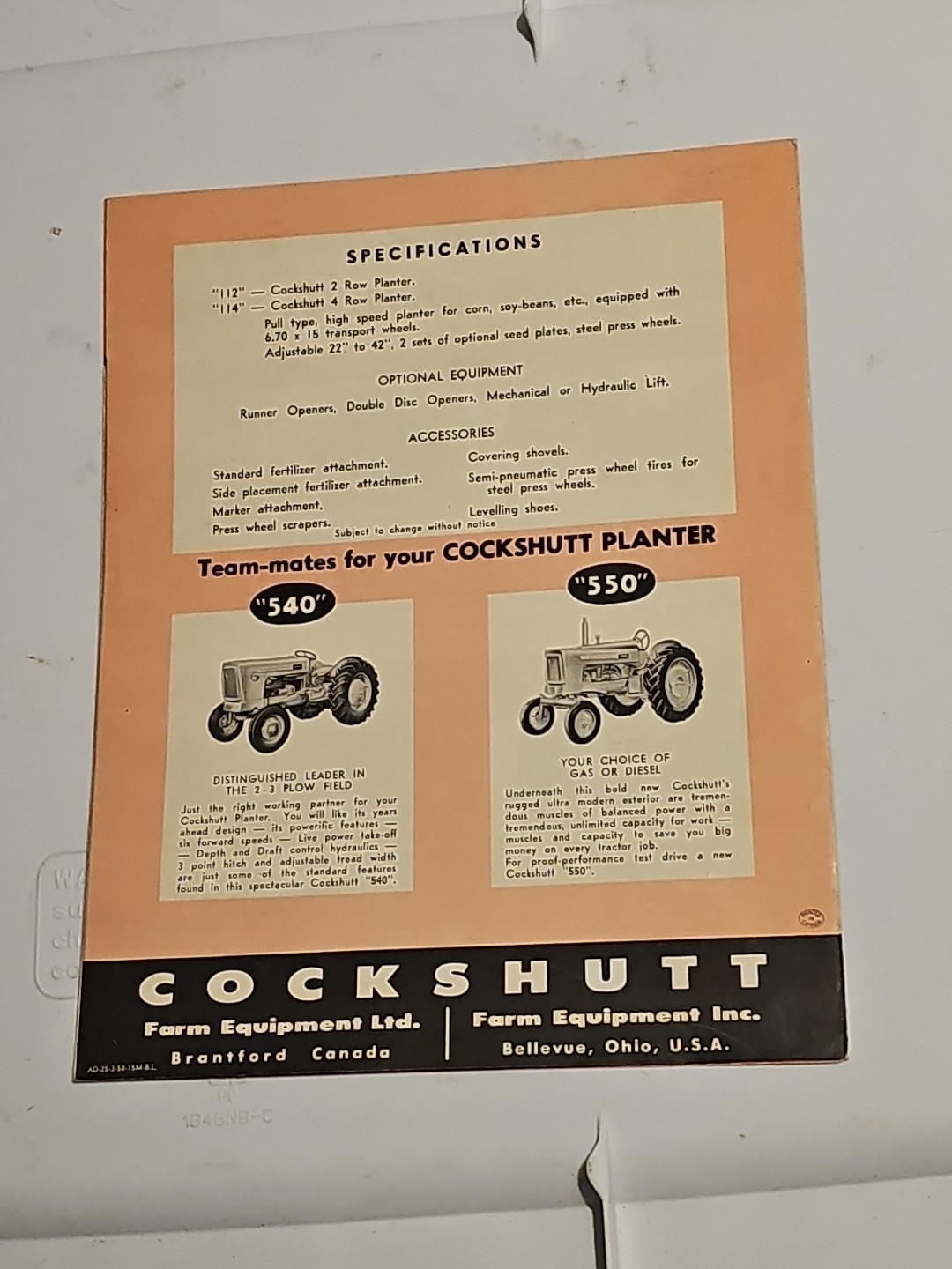 Vintage Cockshutt 112 114 Black Hawk Planters Foldout Brochure