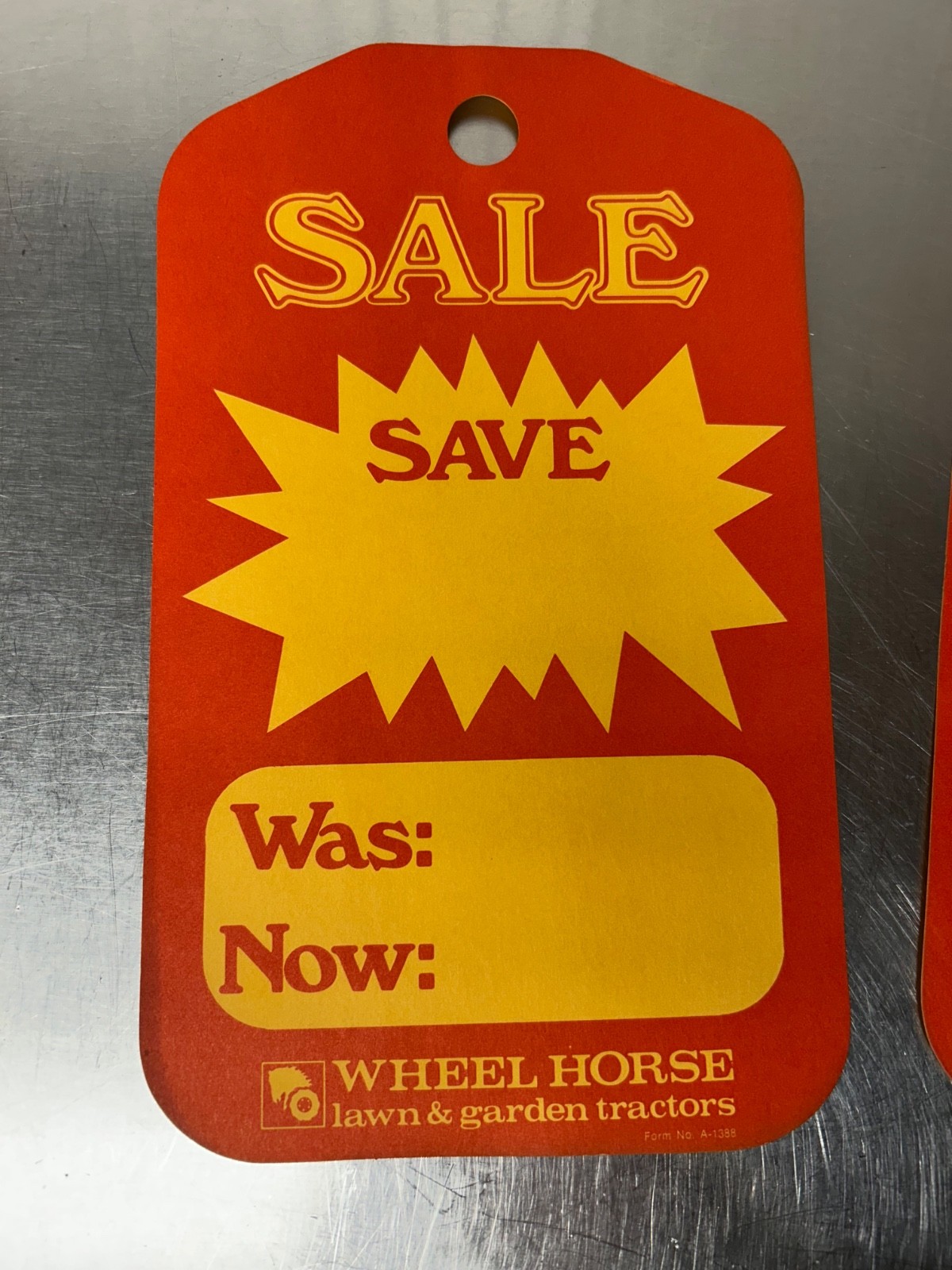 NOS Wheel Horse Dealer Price Tag Sale Hanger Tag 1970&rsquo;s