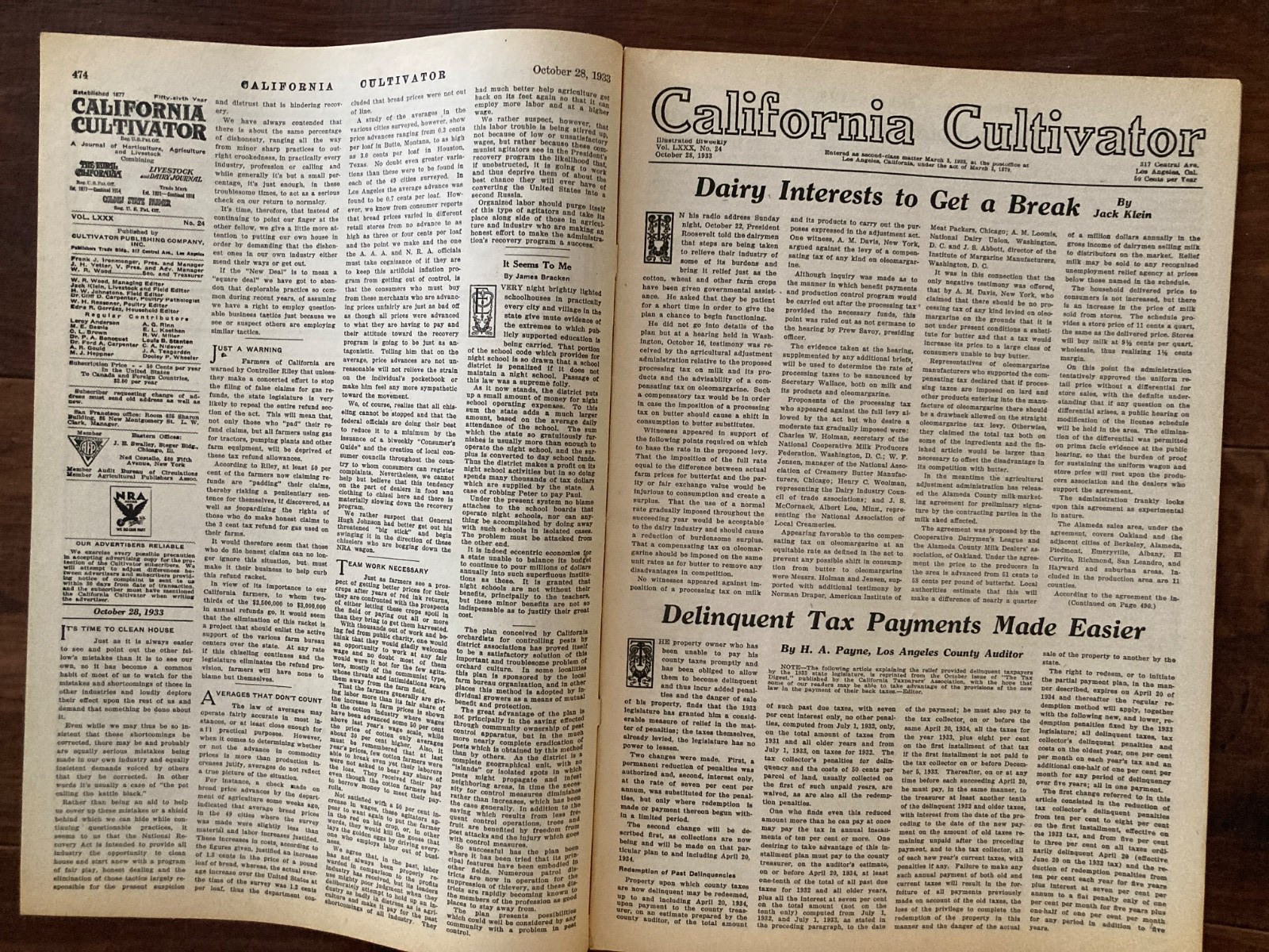 California Cultivator Agricultural Newspaper 1933 Biweekly Lot of 25 VHTF