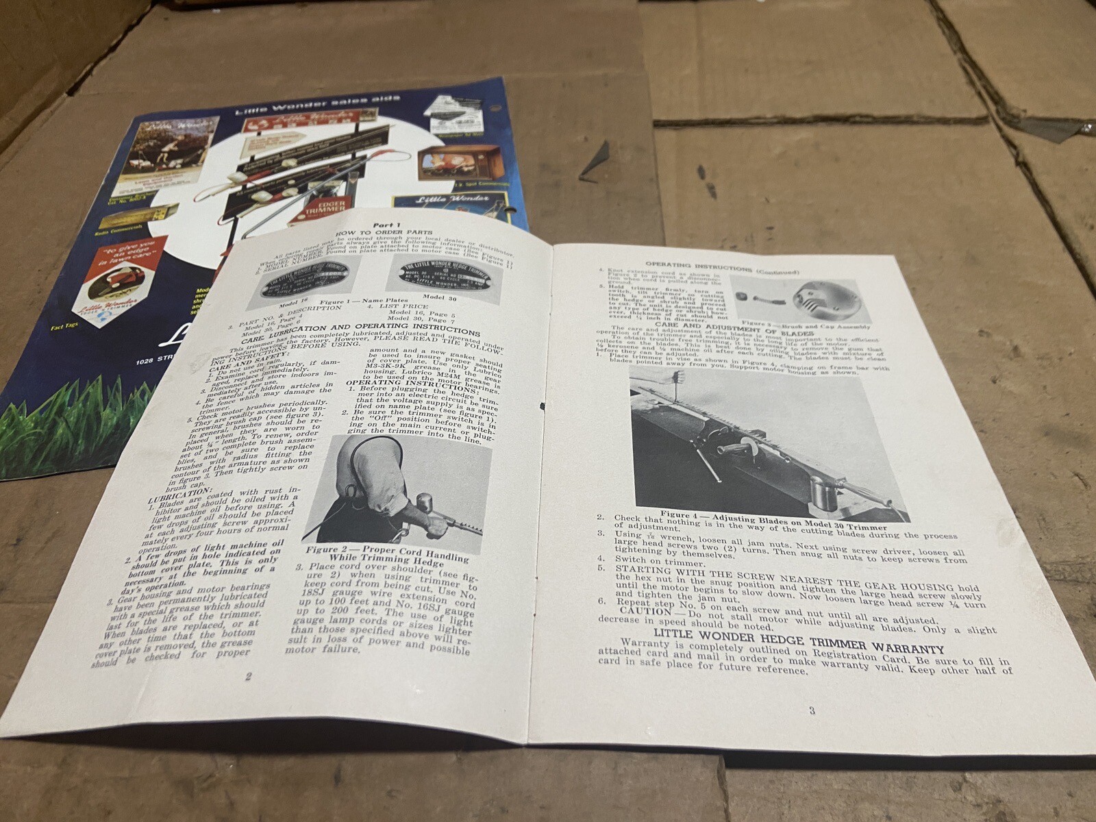 Little Wonder Hedge Trimmer Edger Mower Brochure + Model 8 16 30 Parts List 1964