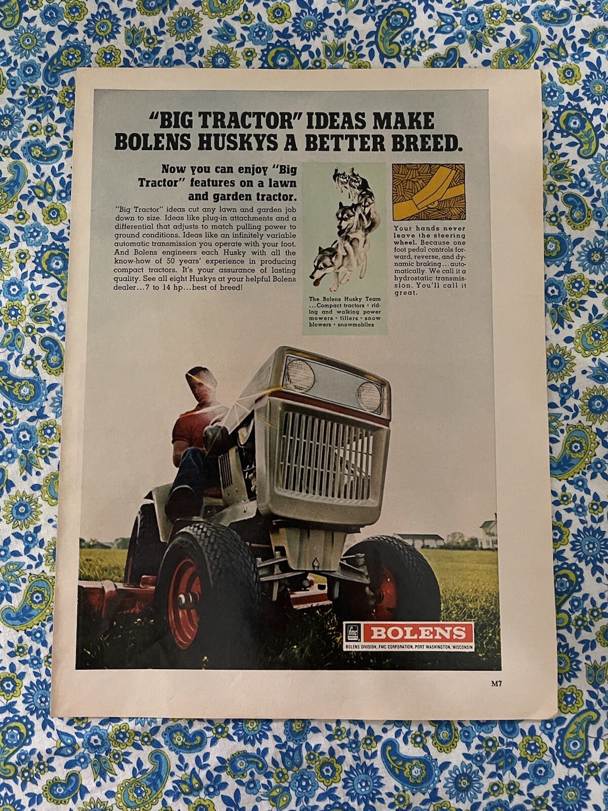 Vintage 1970 Bolens Big Tractor Print Ad Lawn Mower