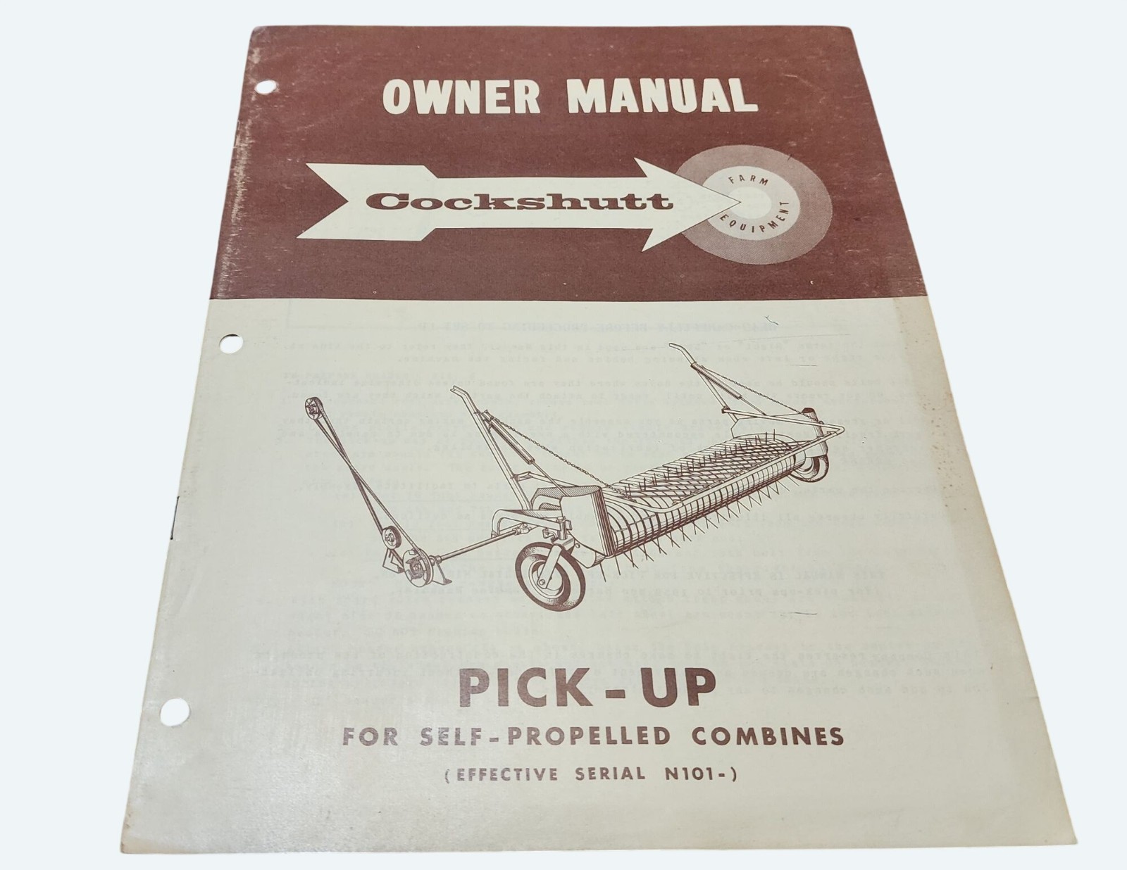 Vtg Cockshutt Owner Manual Pick-Up Self-Propelled Combine Effective Serial N101