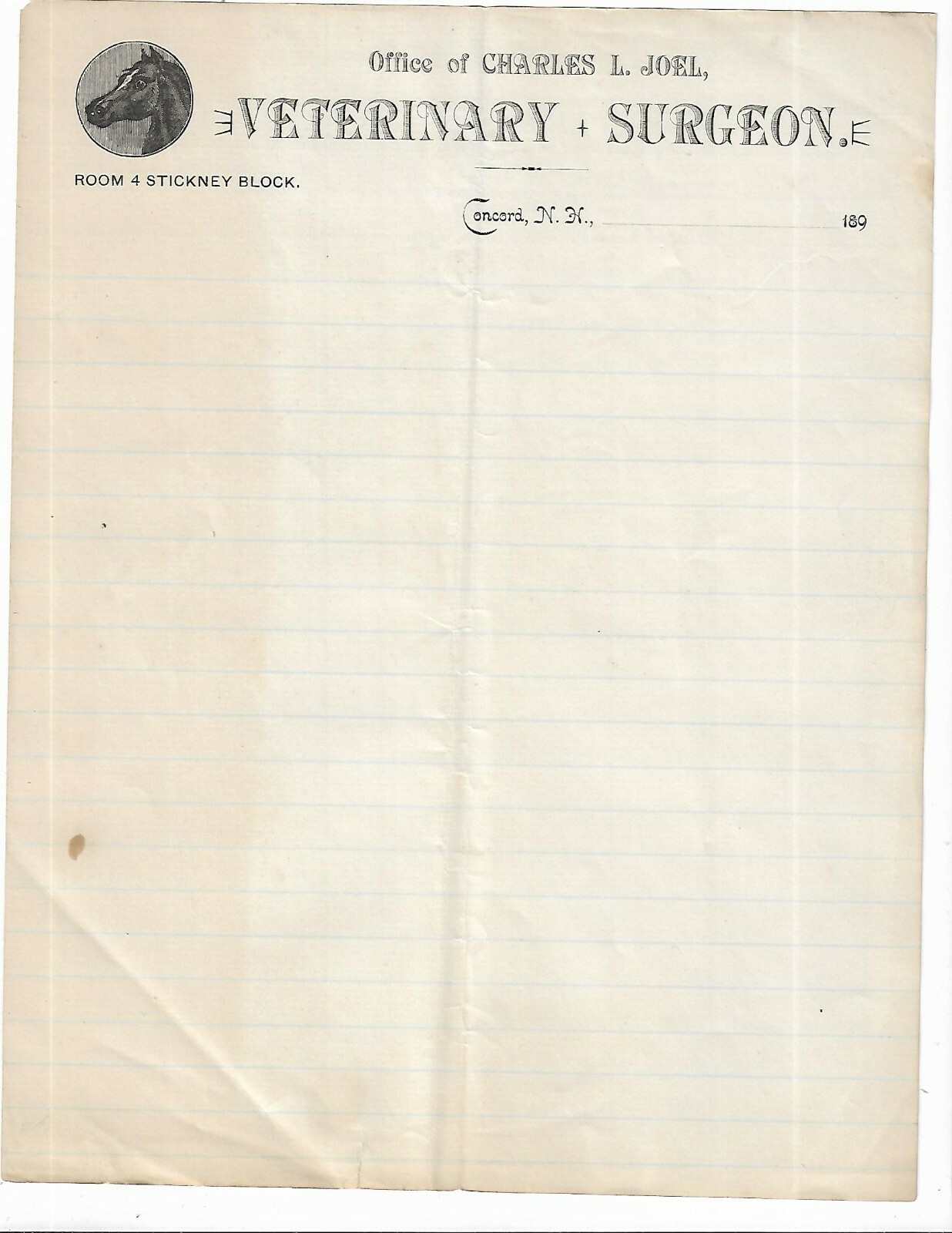 1890s Advertising Letterhead Charles Joel Veterinary Surgeon Concord NH Medicine