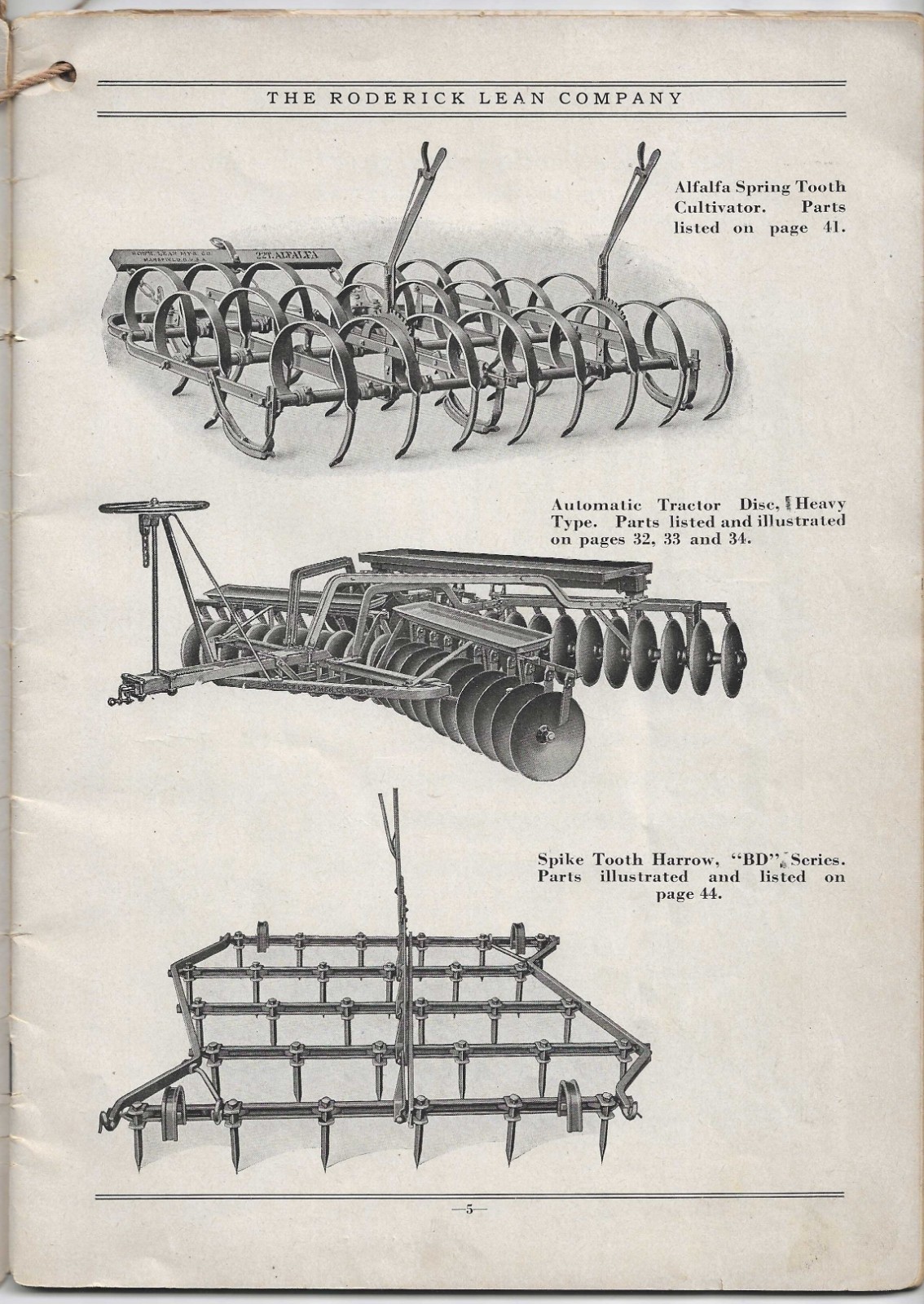 1929 RODERICK LEAN Repair Parts Price List AGRICULTURAL IMPLEMENTS Catalog #33
