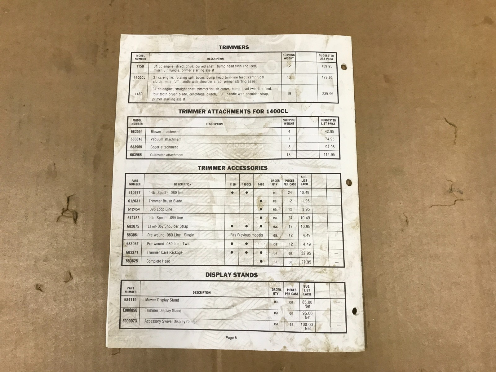Vintage Lawn-Boy Outdoor Power Equipment Dealer Price List – October 1988