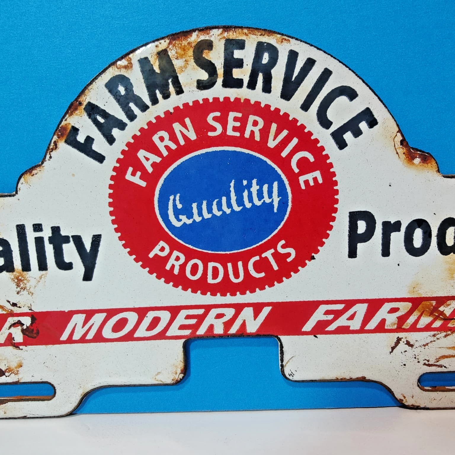 Vintage Quality Farm Service Products Porcelain Enamel Sign 8&Prime; x 4&Prime;