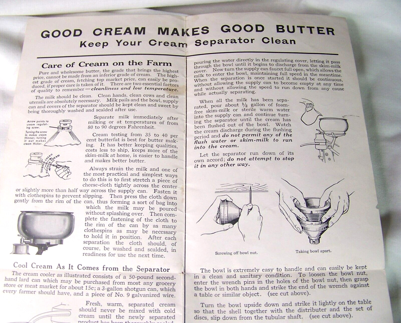 c1922 ANTIQUE DE LAVAL CREAM SEPARATOR CARE INSTRUCTIONS ADVERTISING POSTER