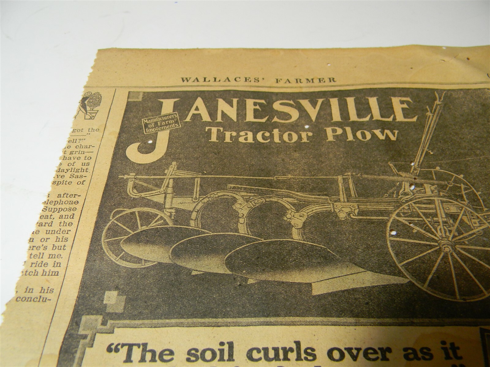 Vintage 1917 Janseville Machine Co. Tractor Plow Man Cave 1910&rsquo;s Print Ad 5A11