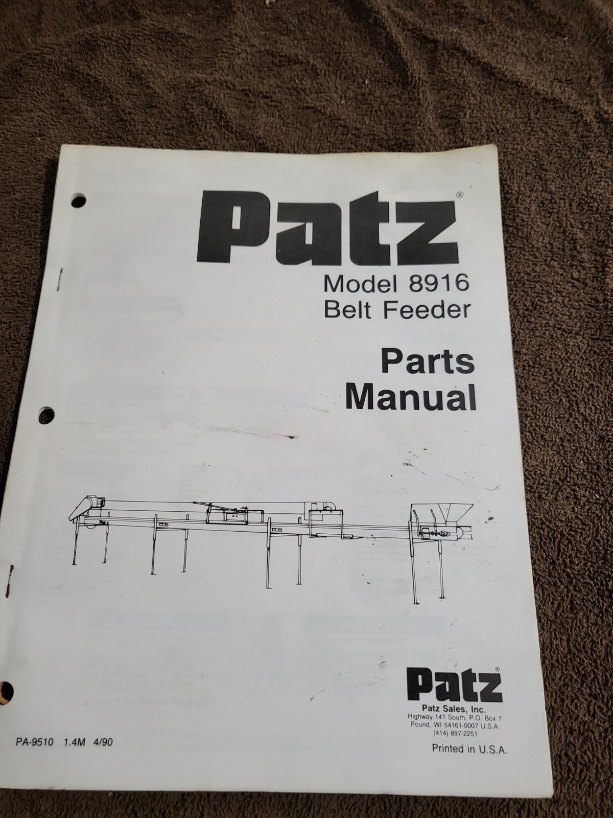 1990 Vintage Patz 8916 Barn Belt Feeder MANUALS Parts & Operators – Pound, WI.
