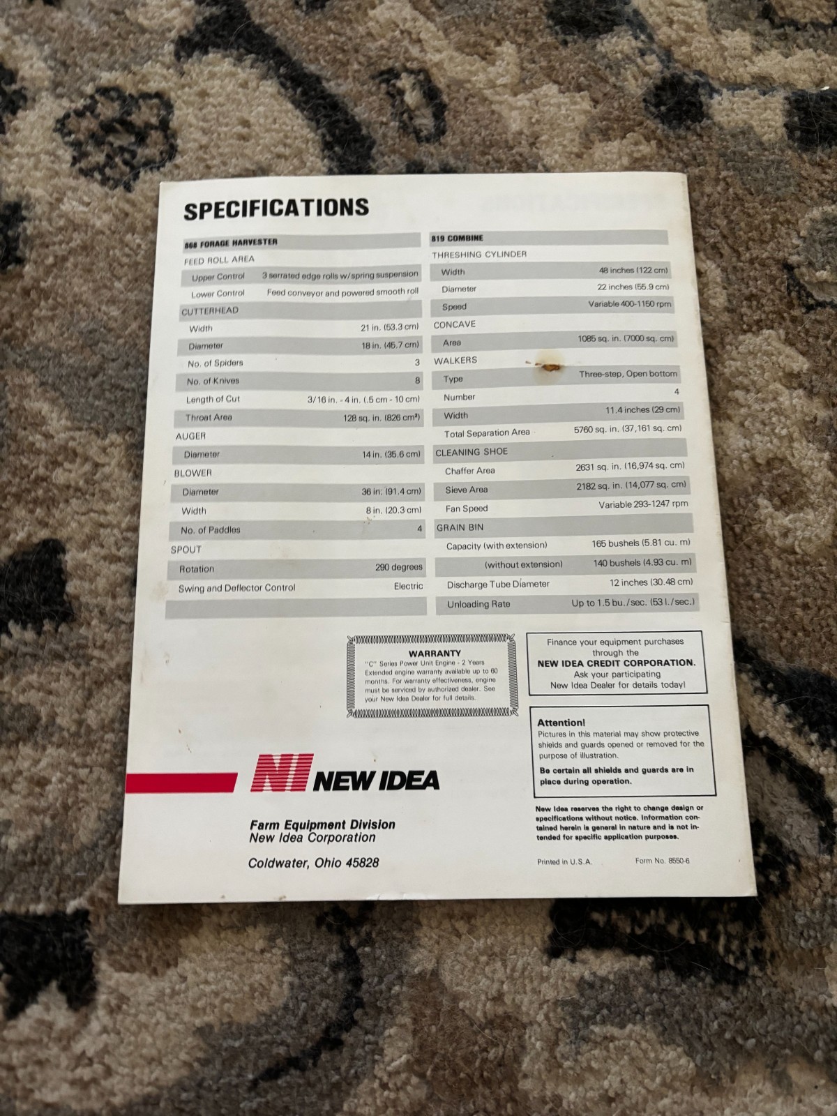 New Idea Uni-System Self Propelled Harvesters For 1985 Brochure DCPA26