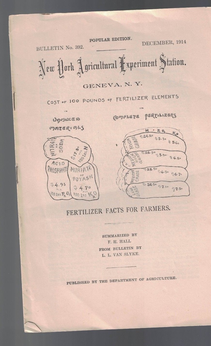 Fertilizer Facts For Farmers New York Agricultural Bulletin 392- 1914