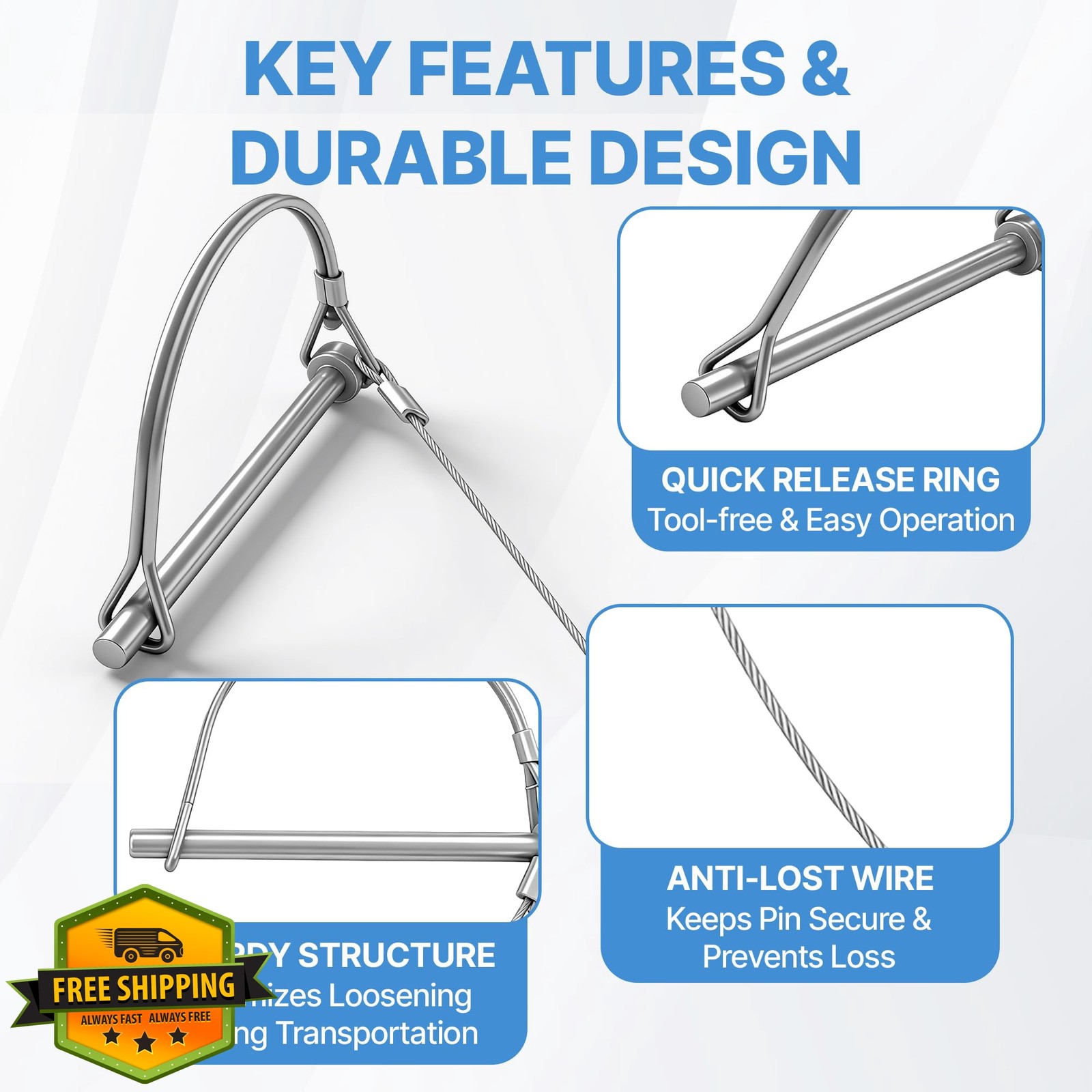 Ayxwkyfc 2 Pack Trailer Pin w/Wire 1/4&Prime; x 3.54&Prime;