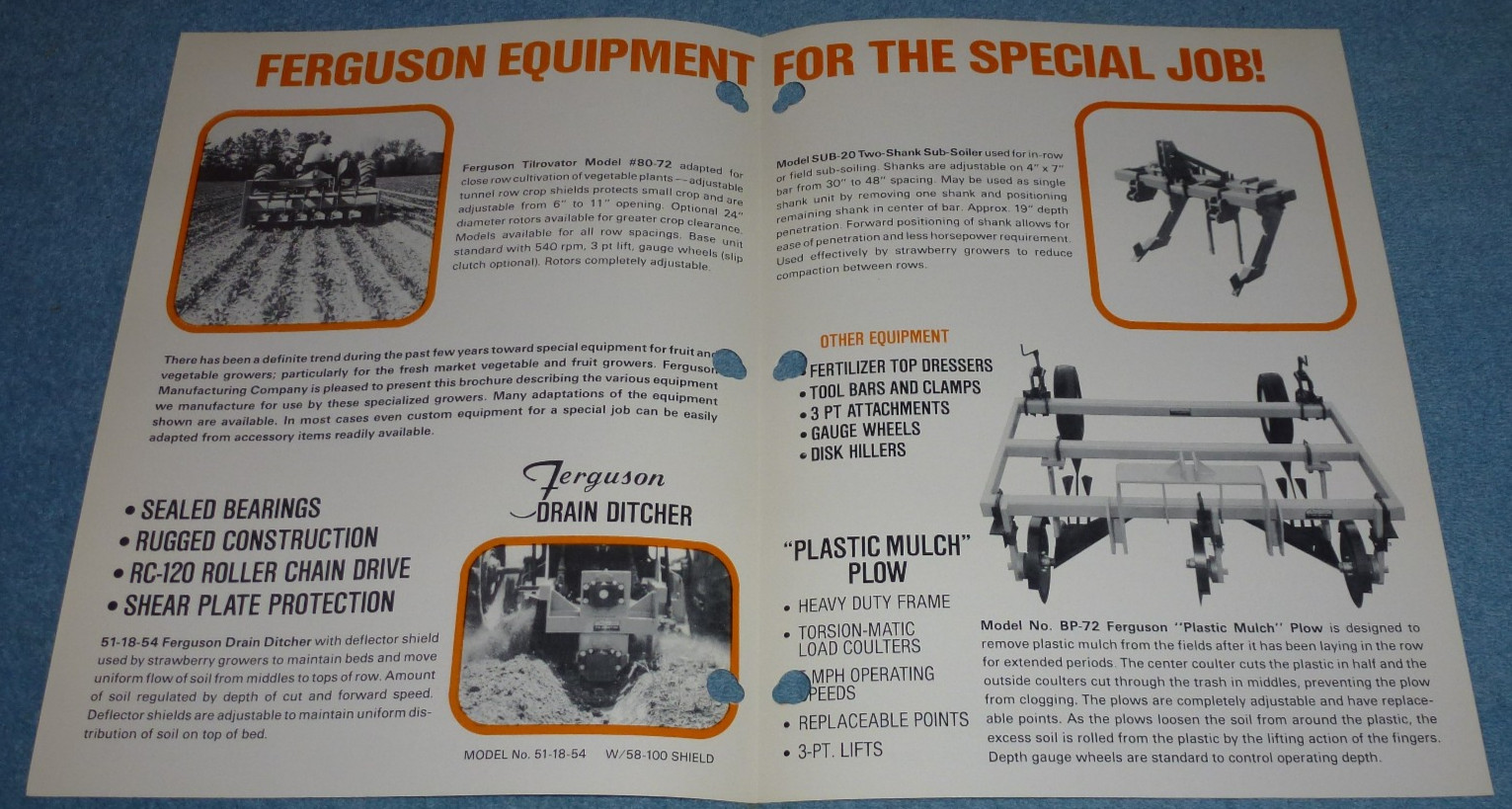Vtg Ferguson Mfg Co Farm Equipment Brochure Tilrovator Drain Ditcher Sub-Soiler