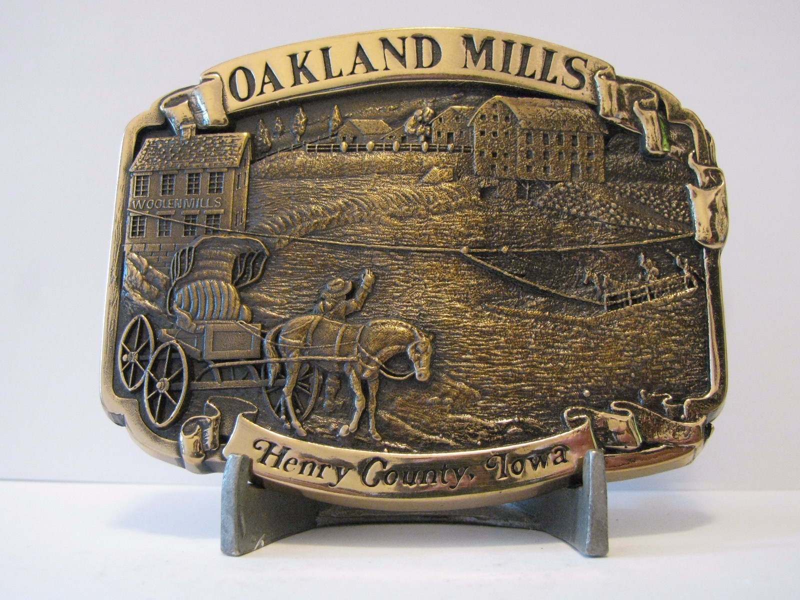 1983 OAKLAND MILLS Historical Henry County Iowa Brass Belt Buckle Ltd Ed #199