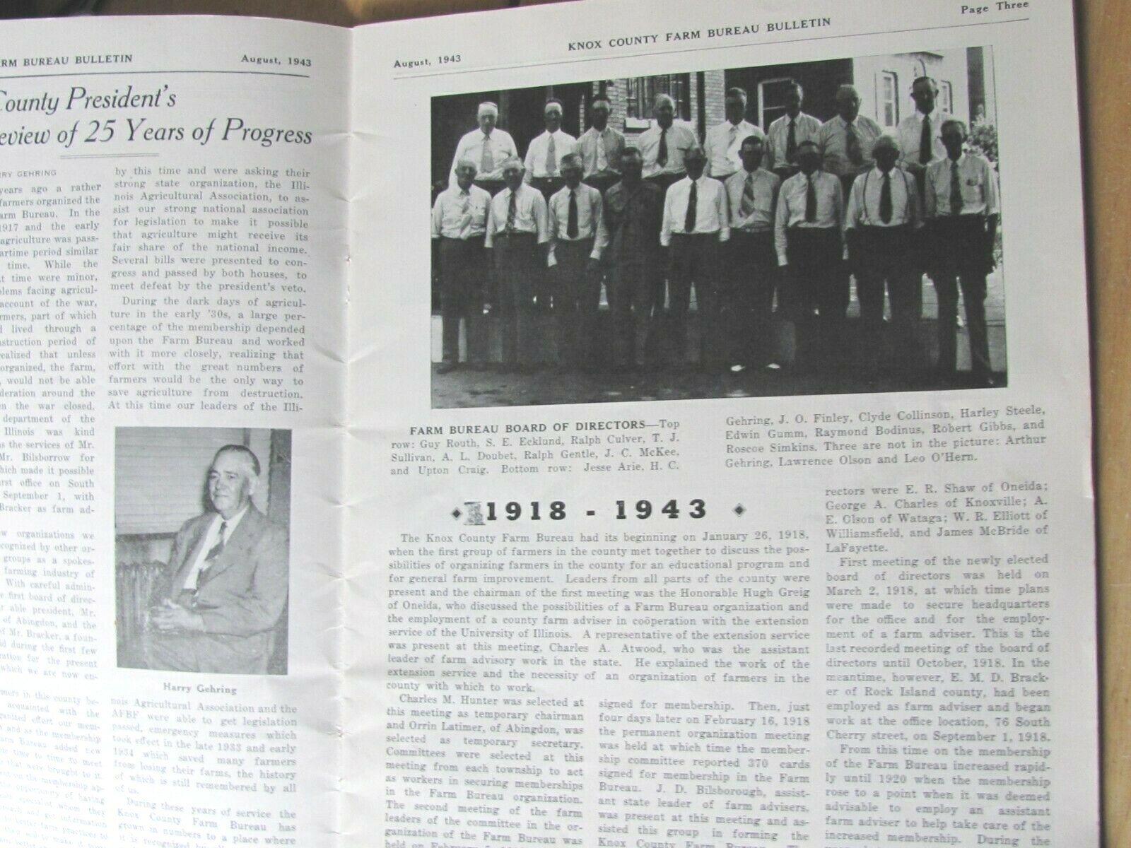 KNOX COUNTY ILL FS FARM BUREAU 25 & 40 YEARS ANNIVERSARY MAGAZINE 1943 & 1958