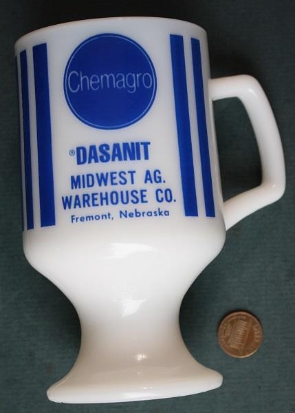 Fremont Nebraska Chemagro Co Milkglass Mug Farming & Agricultural Vintage +