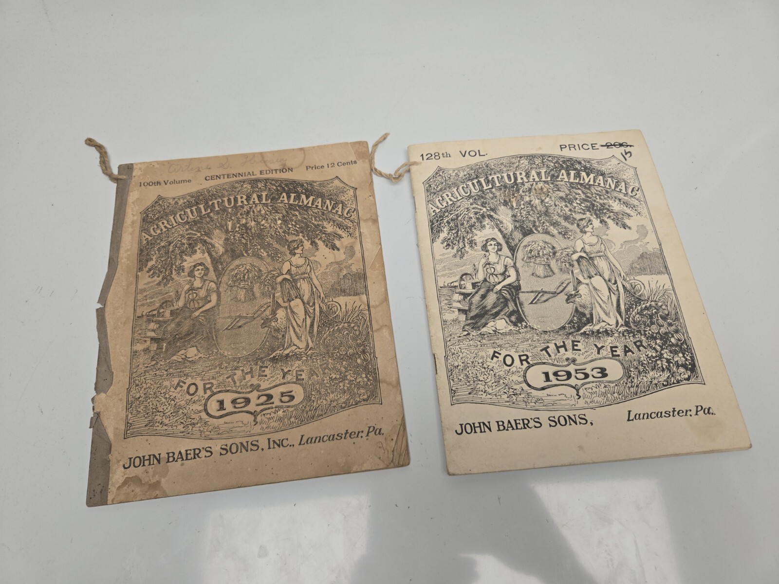 Lot Of 2 – Agricultural Almanacs, John Baer&rsquo;s Sons Lancaster Pennsylvania 1900s