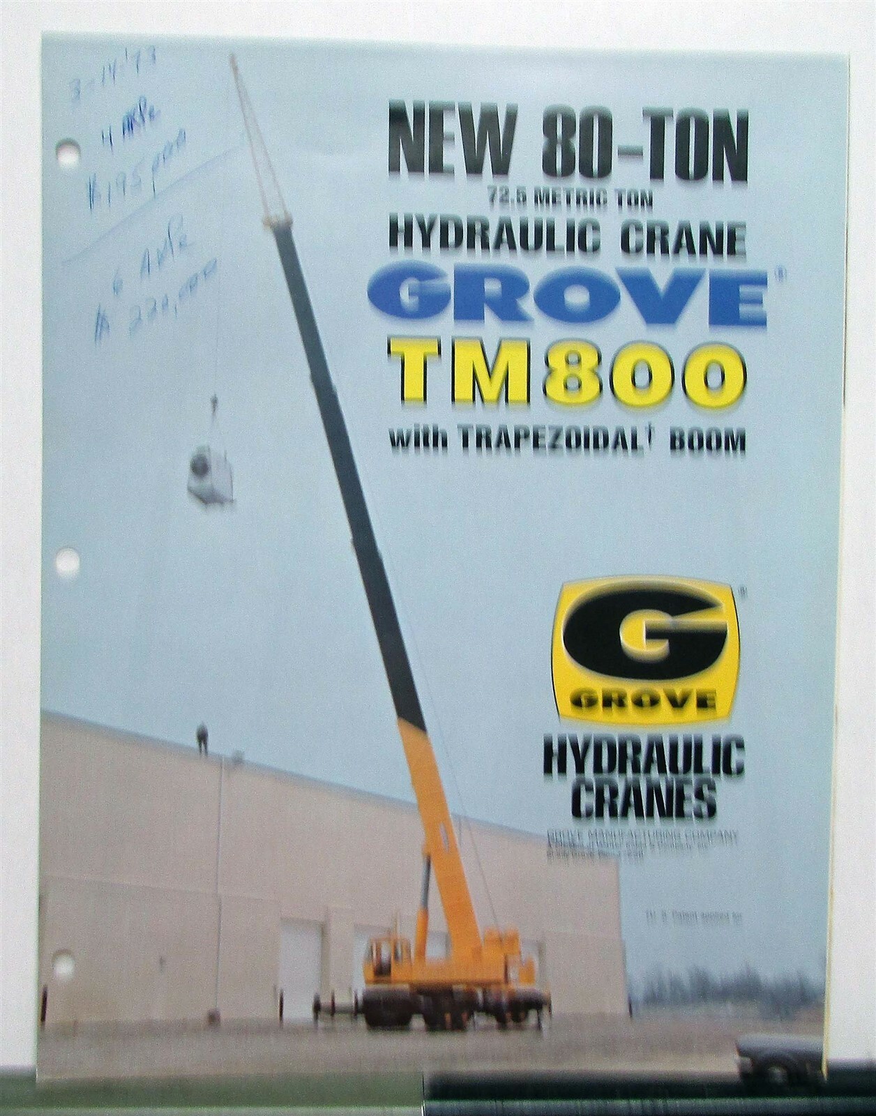 1972 Grove TM800 Crane Specifications Construction Sales Brochure