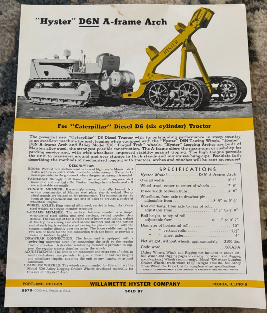 Hyster D6N A-Frame Arch For Caterpillar CAT D6 Tractor Brochure DCPA25