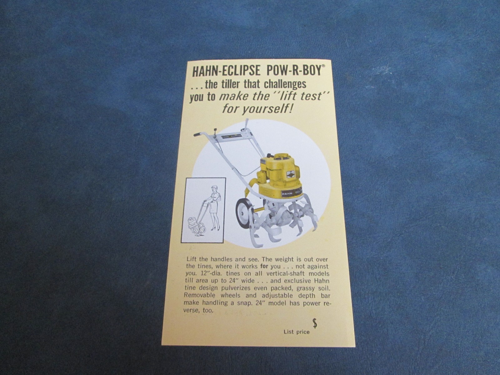 HAHN-ECLISPE POW-R-BOY TILLER ROUND FRONT BROCHURE *** VINTAGE ORIGINAL