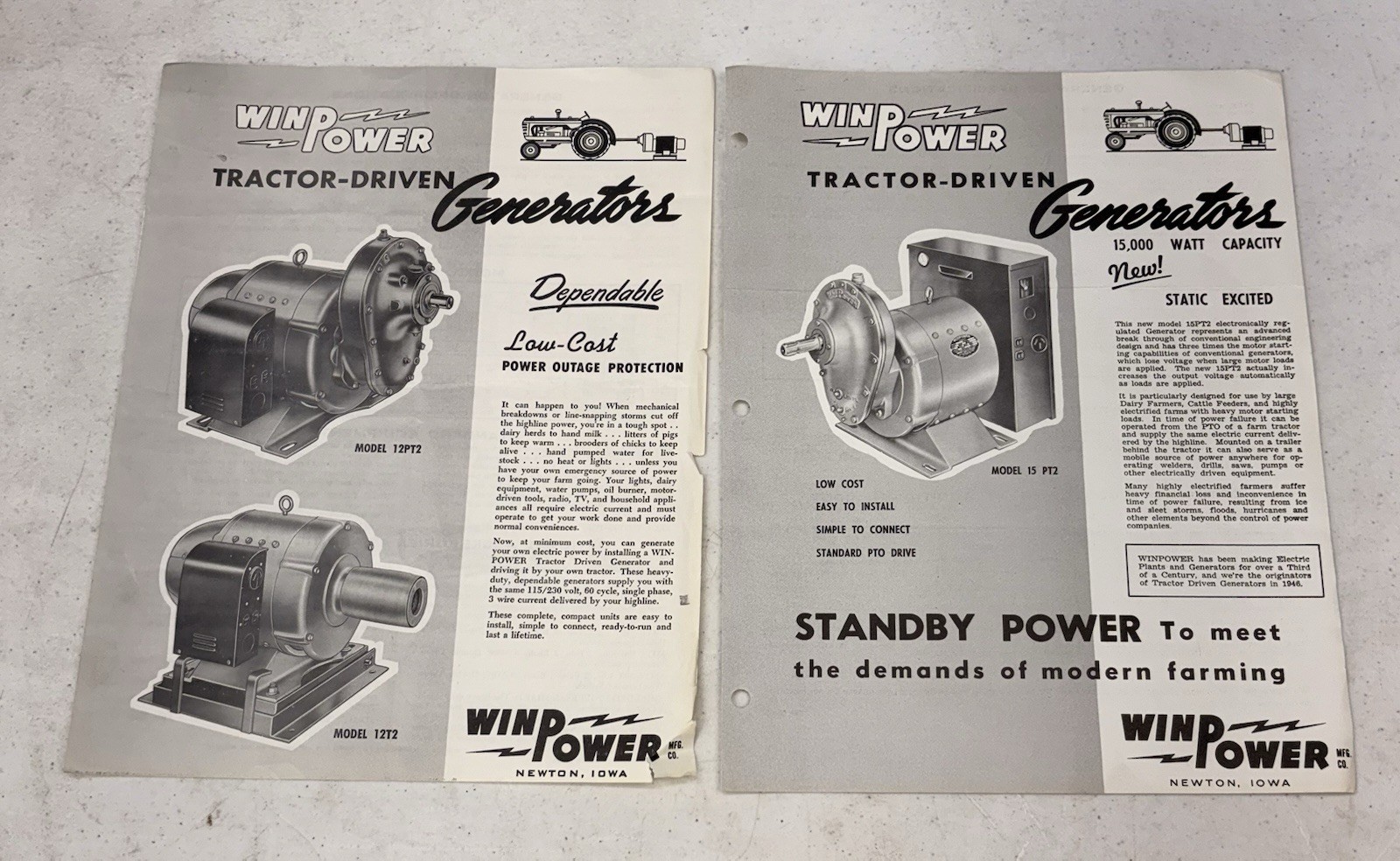 Vintage 1960&rsquo;s WinPower Tractor Driven Generator Manual & Brochure, Newton Iowa