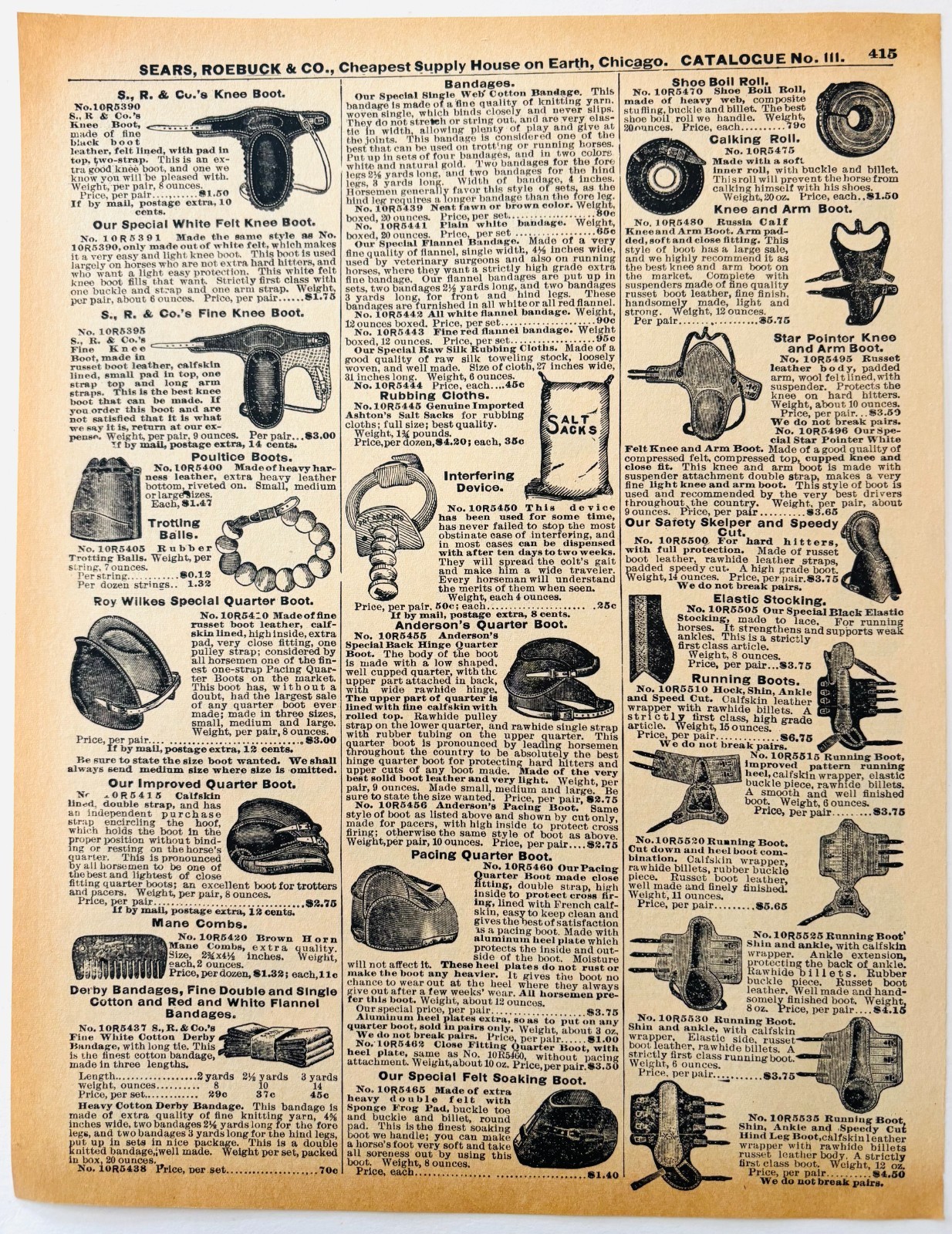 1901 Horse Boots Reproduction Advertisement Sears Agriculture Accessories DWW9A