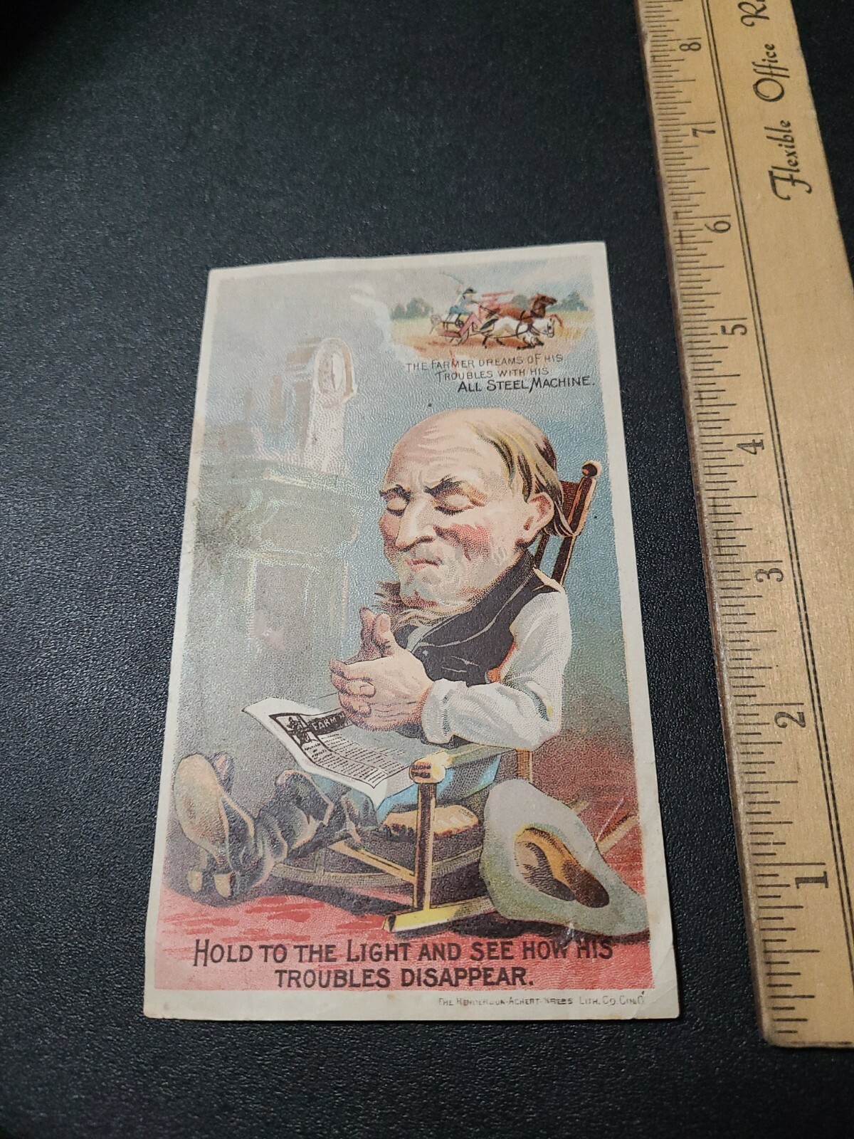 Vntg 1880s Buckeye Farm Machine Tractor Magic Hold To Light Tradecard