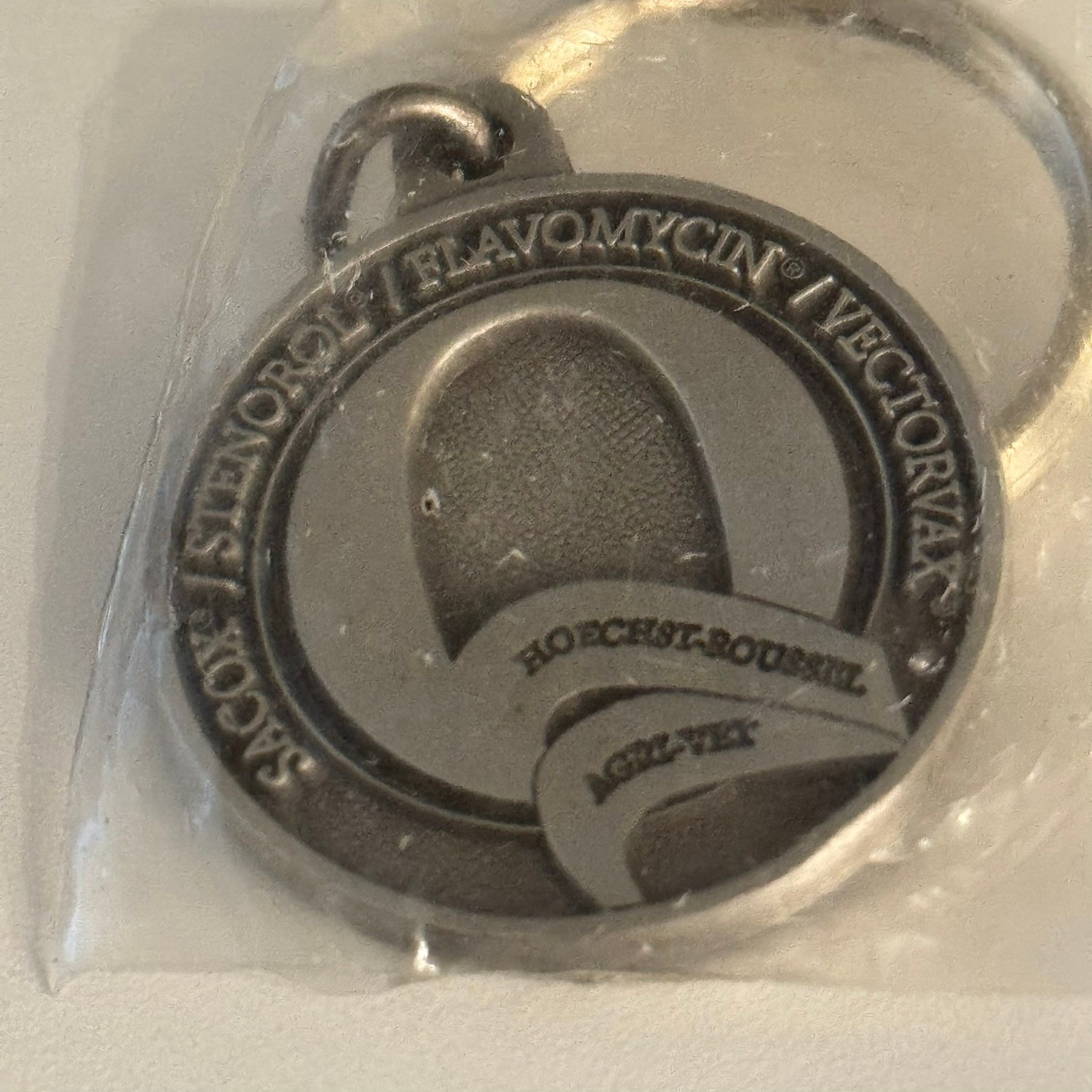 Vintage Solid Pewter Agri-Vet Hoeschst Roussel Key Chain Keyring