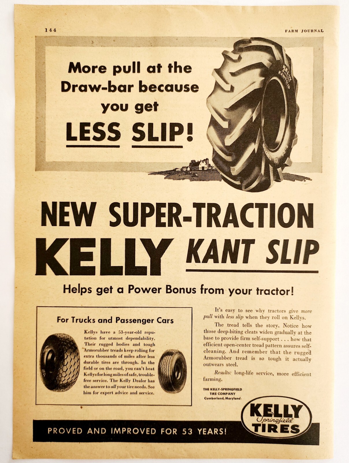 1947 Kelly Springfield Tractor Tires Advertisement Farming Agriculture DWNN16